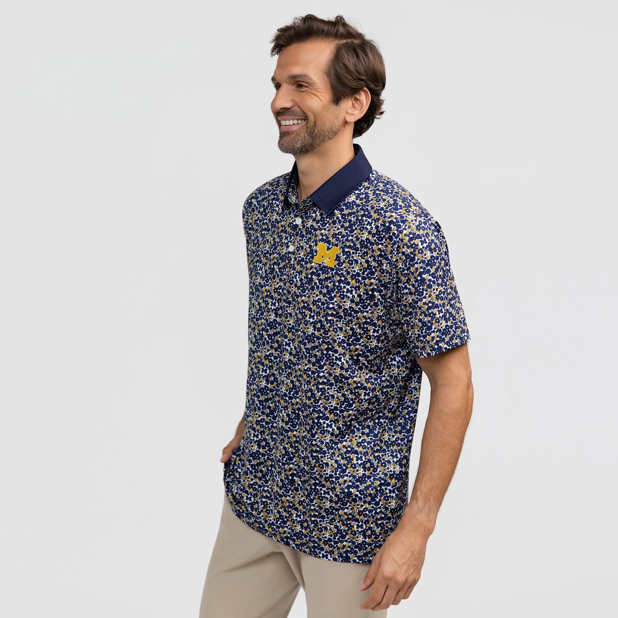 Men's Smith & Quinn Navy Michigan Wolverines Poppies Teddy Polo