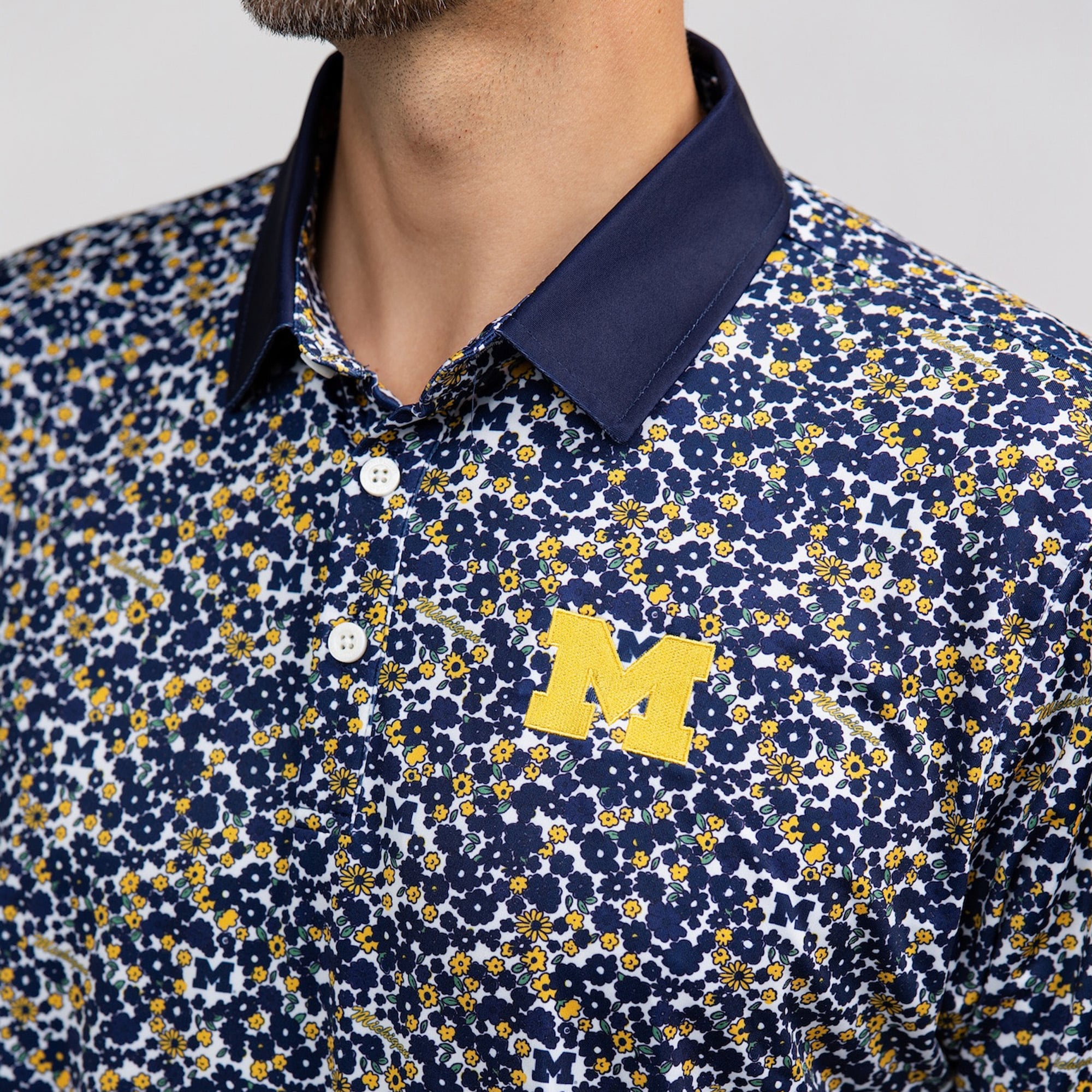 Men's Smith & Quinn Navy Michigan Wolverines Poppies Teddy Polo