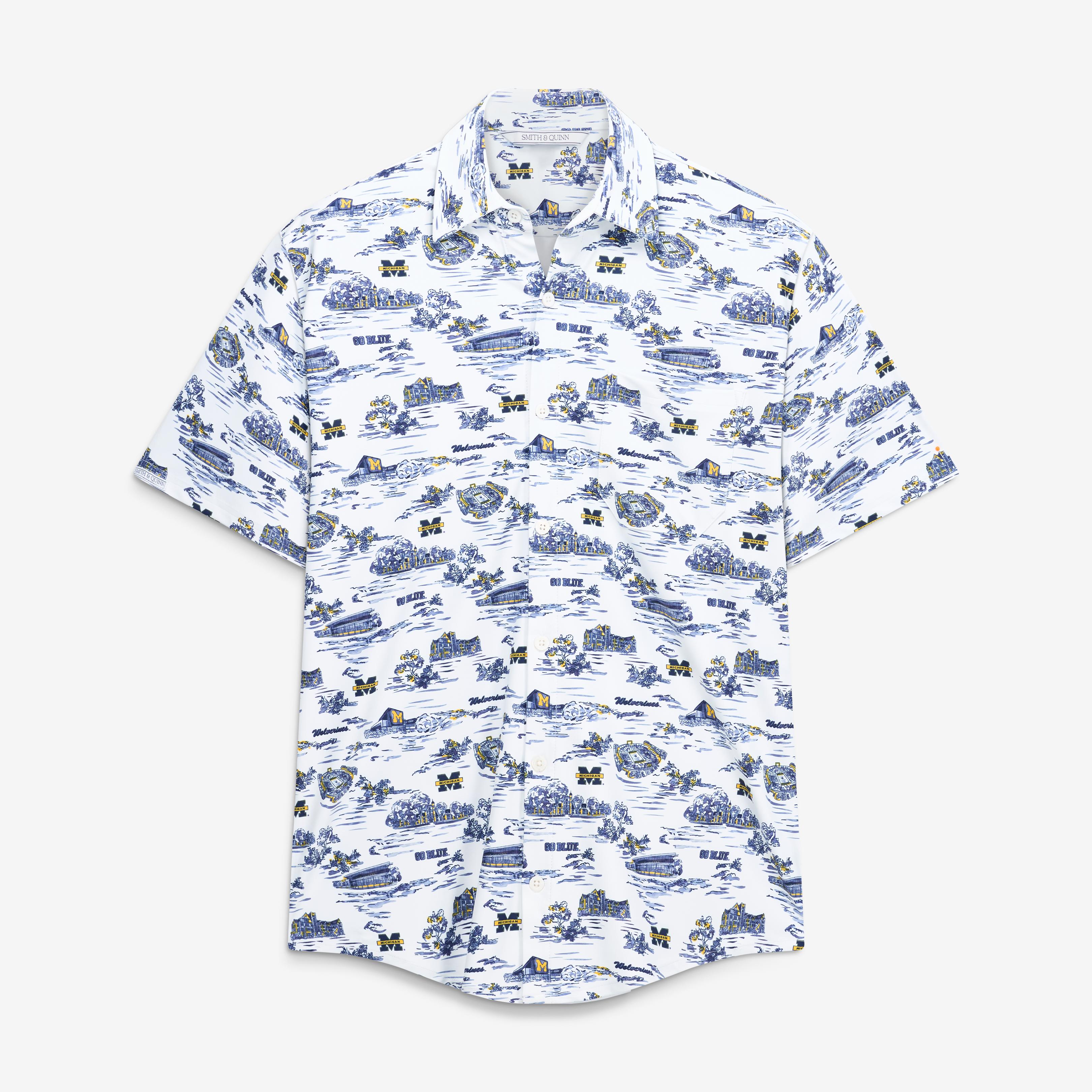 Men's Smith & Quinn White Michigan Wolverines Toile Boatyard Button-Up Shirt