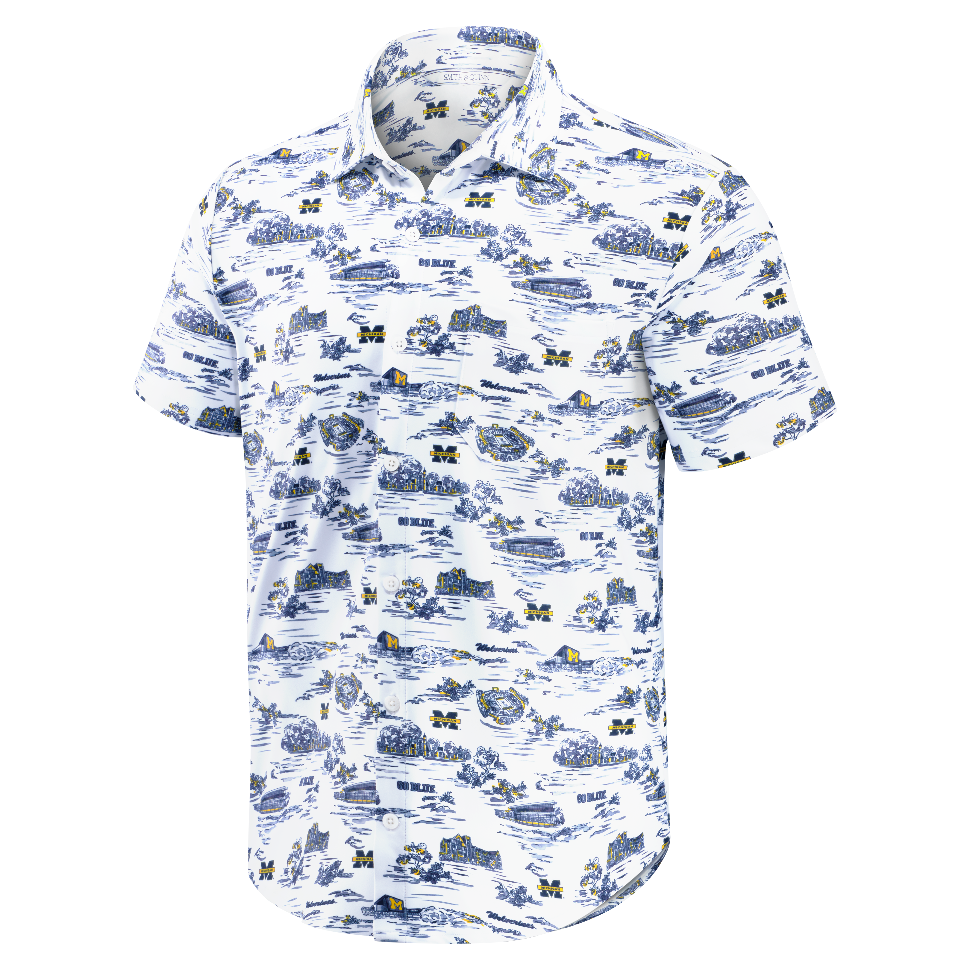 Men's Smith & Quinn White Michigan Wolverines Toile Boatyard Button-Up Shirt