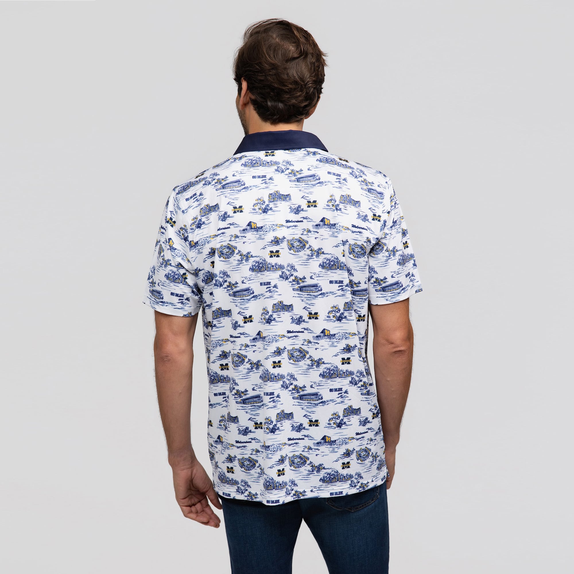 Men's Smith & Quinn White Michigan Wolverines Toile Teddy Polo