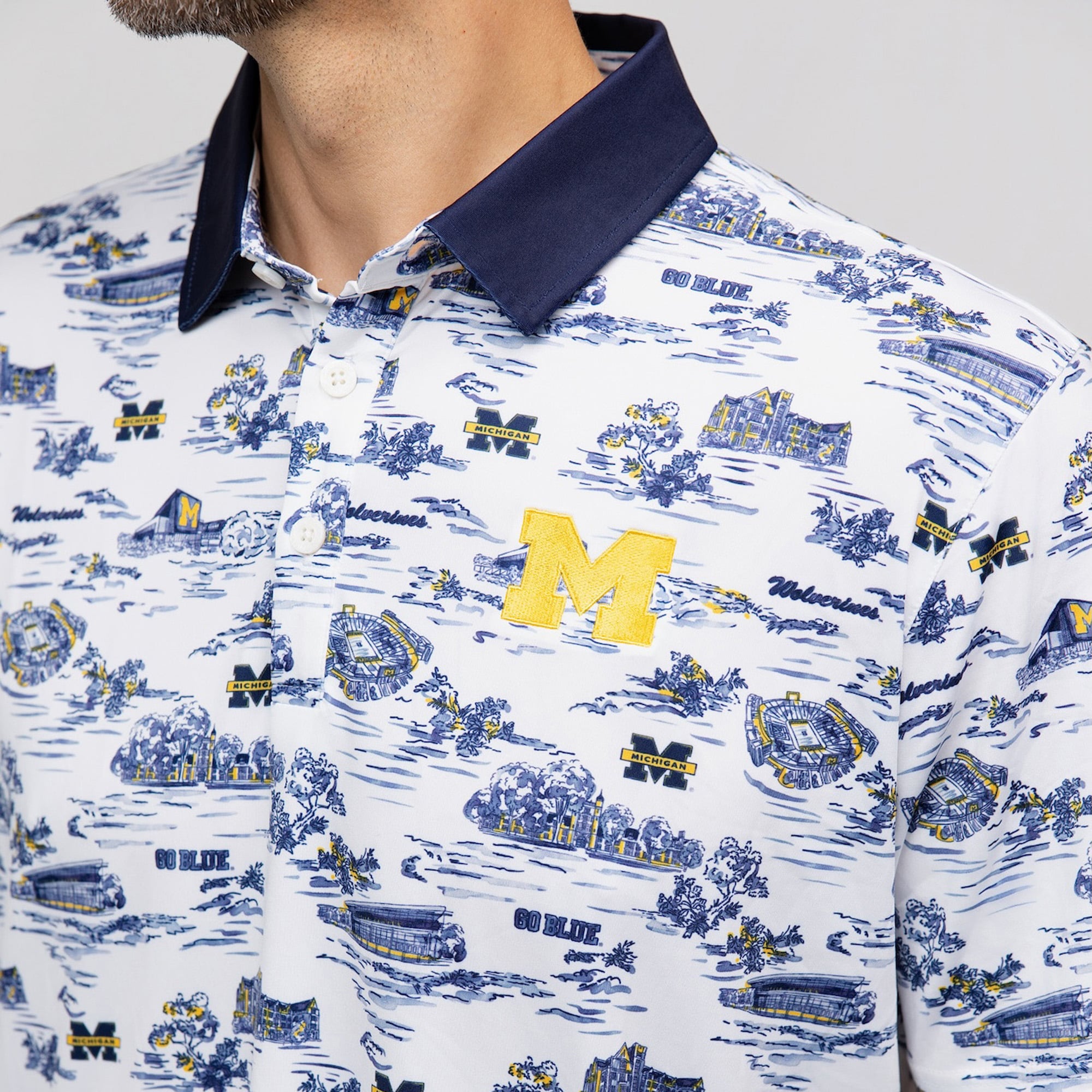 Men's Smith & Quinn White Michigan Wolverines Toile Teddy Polo