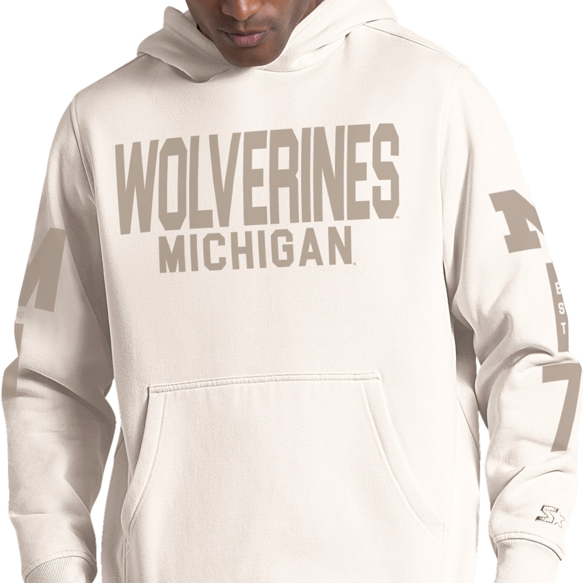 Sweat à capuche Starter Cream pour homme, inspiré des vestiaires Michigan Wolverines.
