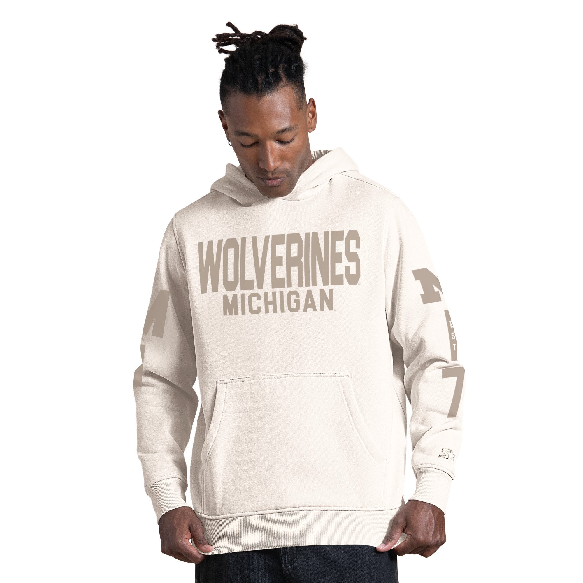Sweat à capuche Starter Cream pour homme, inspiré des vestiaires Michigan Wolverines.