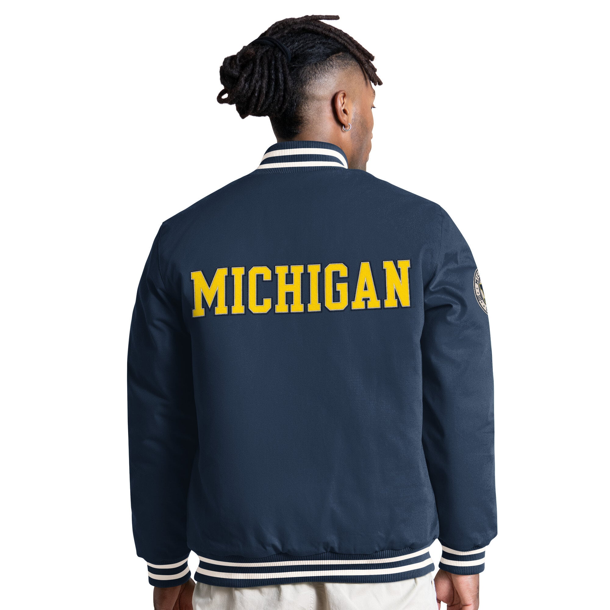 Men's Starter White Michigan Wolverines Spectator Varsity Full Snap Jacket