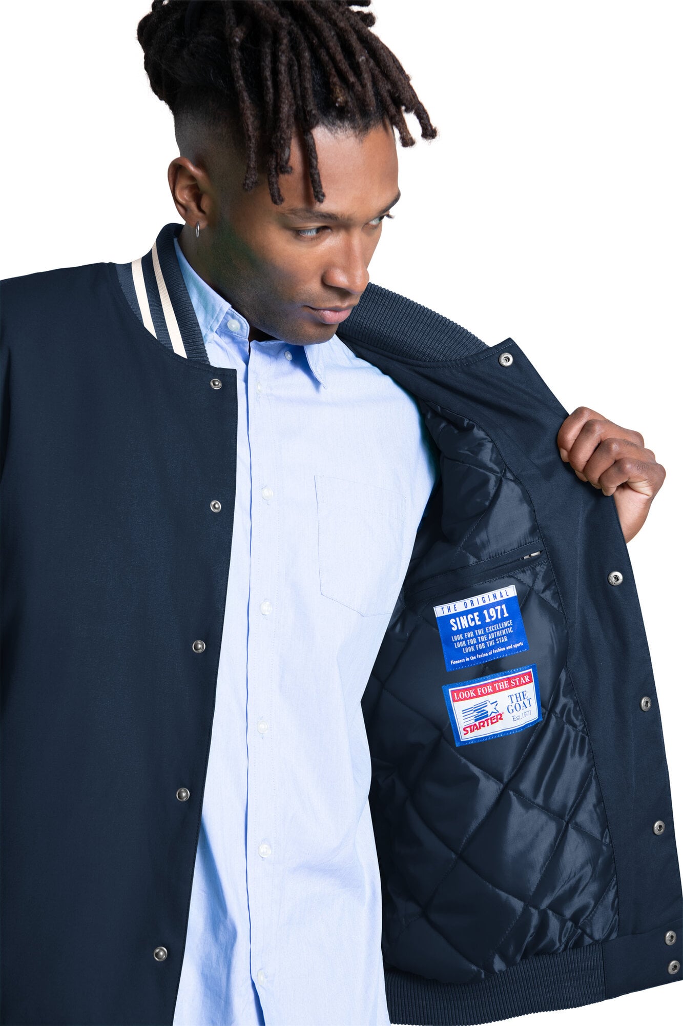 Men's Starter White Michigan Wolverines Spectator Varsity Full Snap Jacket