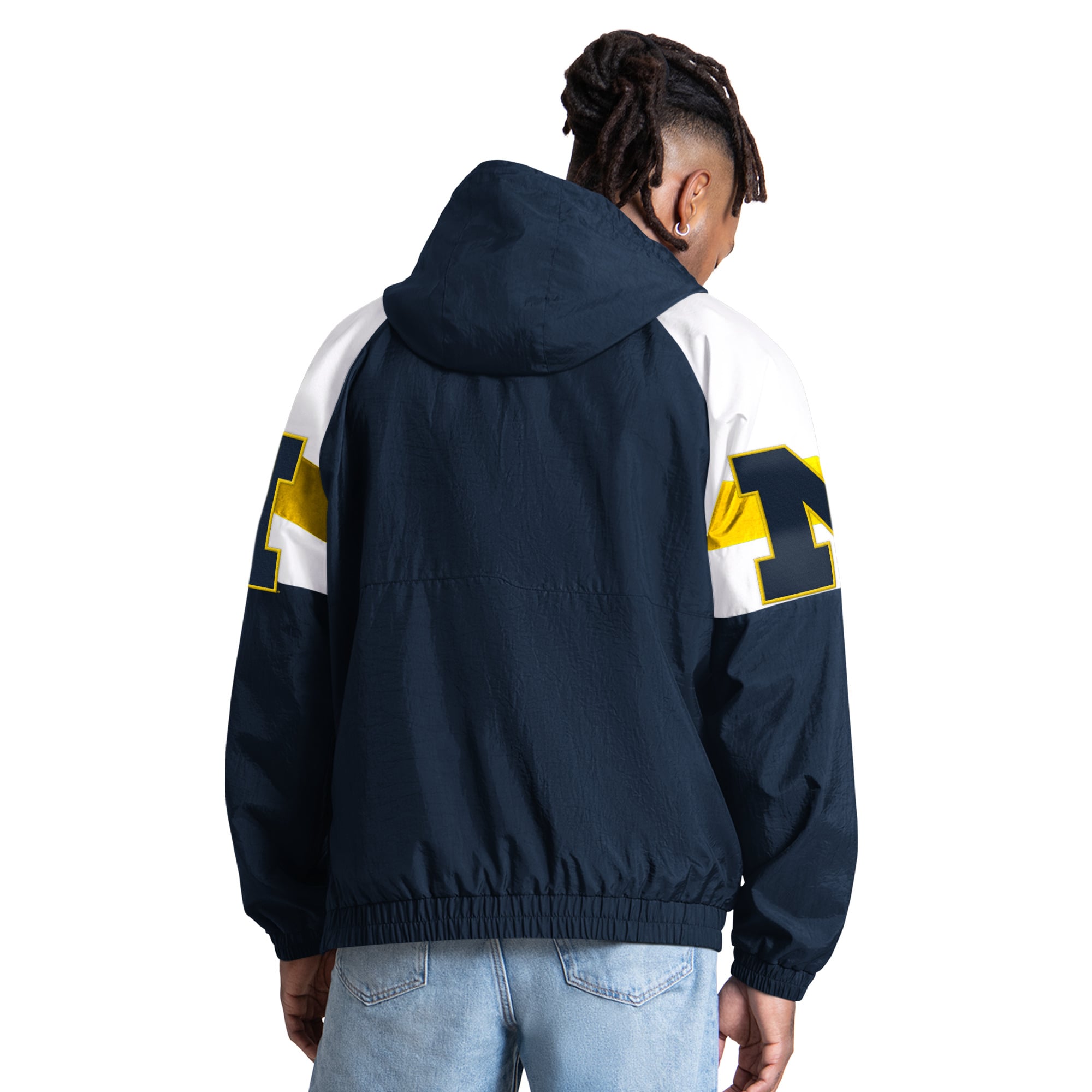 Veste Starter bleu marine Michigan Wolverines Street Cut à demi-zip pour homme