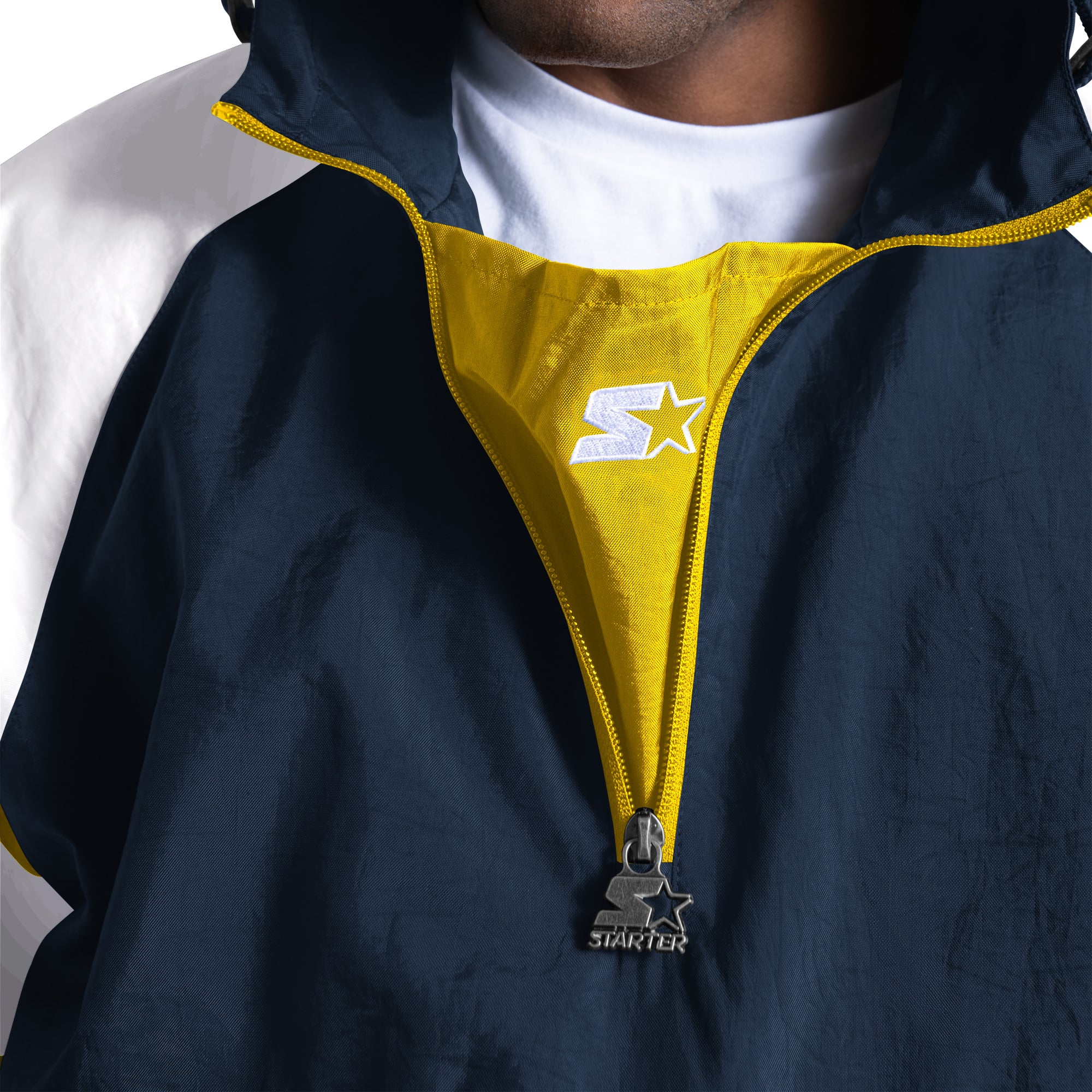 Veste Starter bleu marine Michigan Wolverines Street Cut à demi-zip pour homme