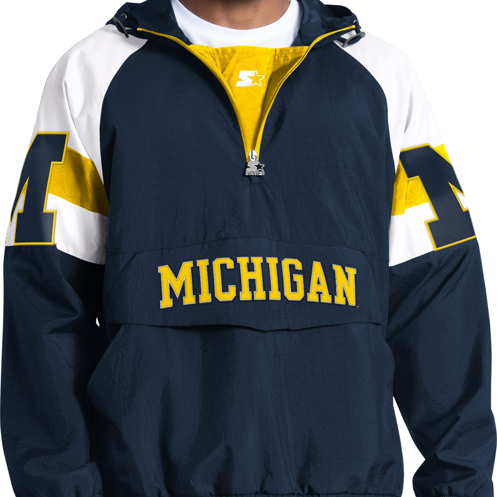 Veste Starter bleu marine Michigan Wolverines Street Cut à demi-zip pour homme