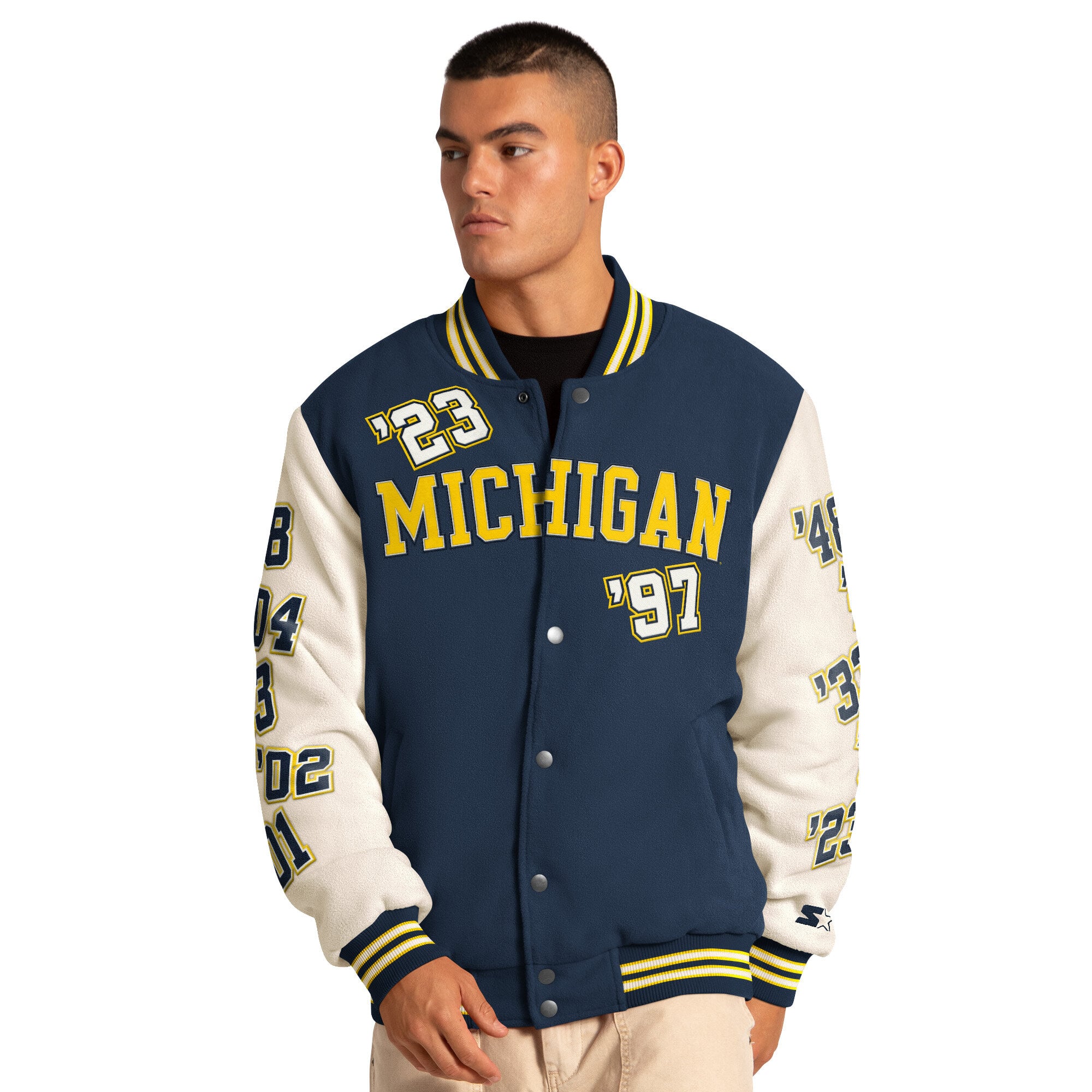 Veste commémorative Starter Navy Michigan Wolverines Triple Crown à boutons-pression pour homme