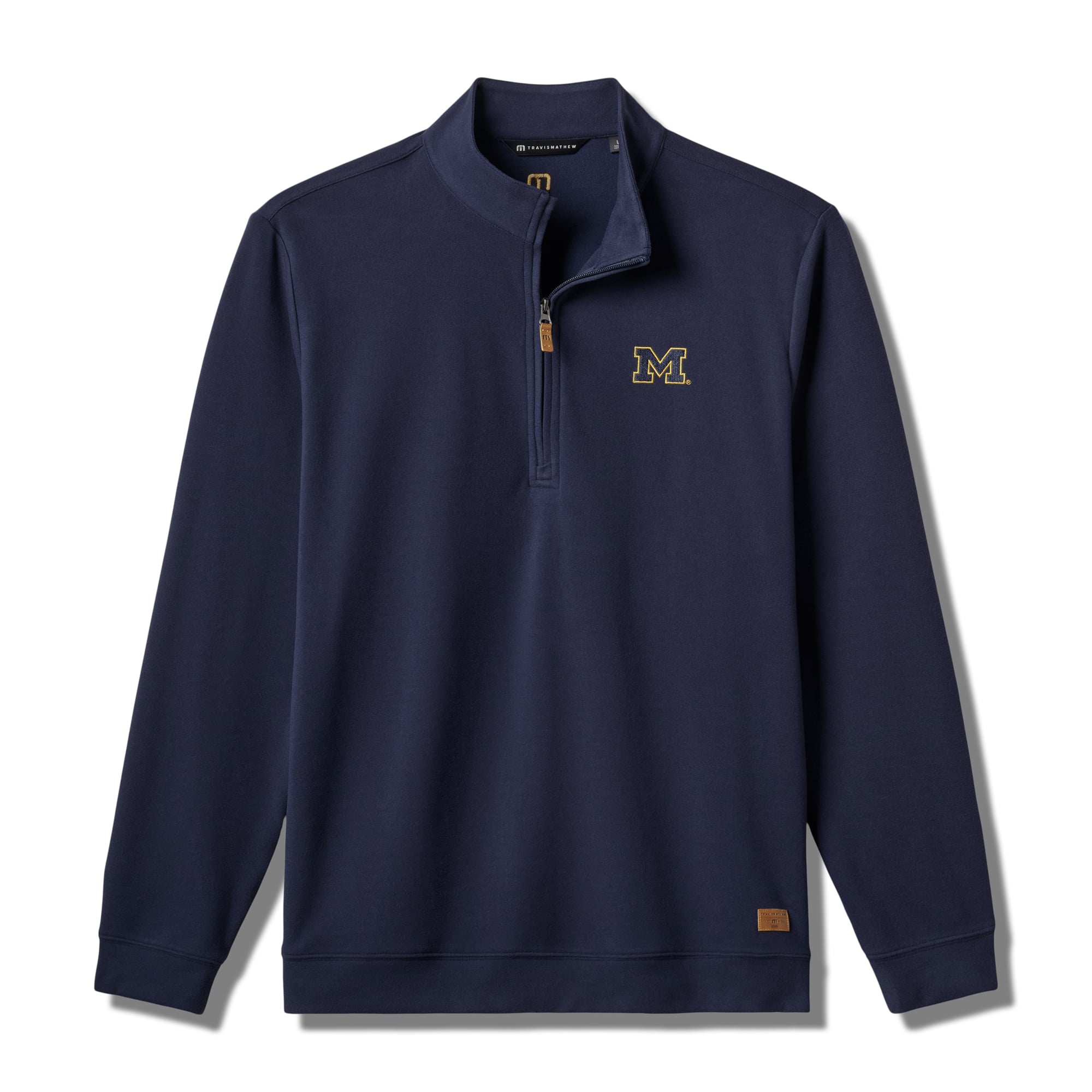 Men's TravisMathew Navy Michigan Wolverines Cloud Home Game Quarter-Zip Tri-Blend Pullover