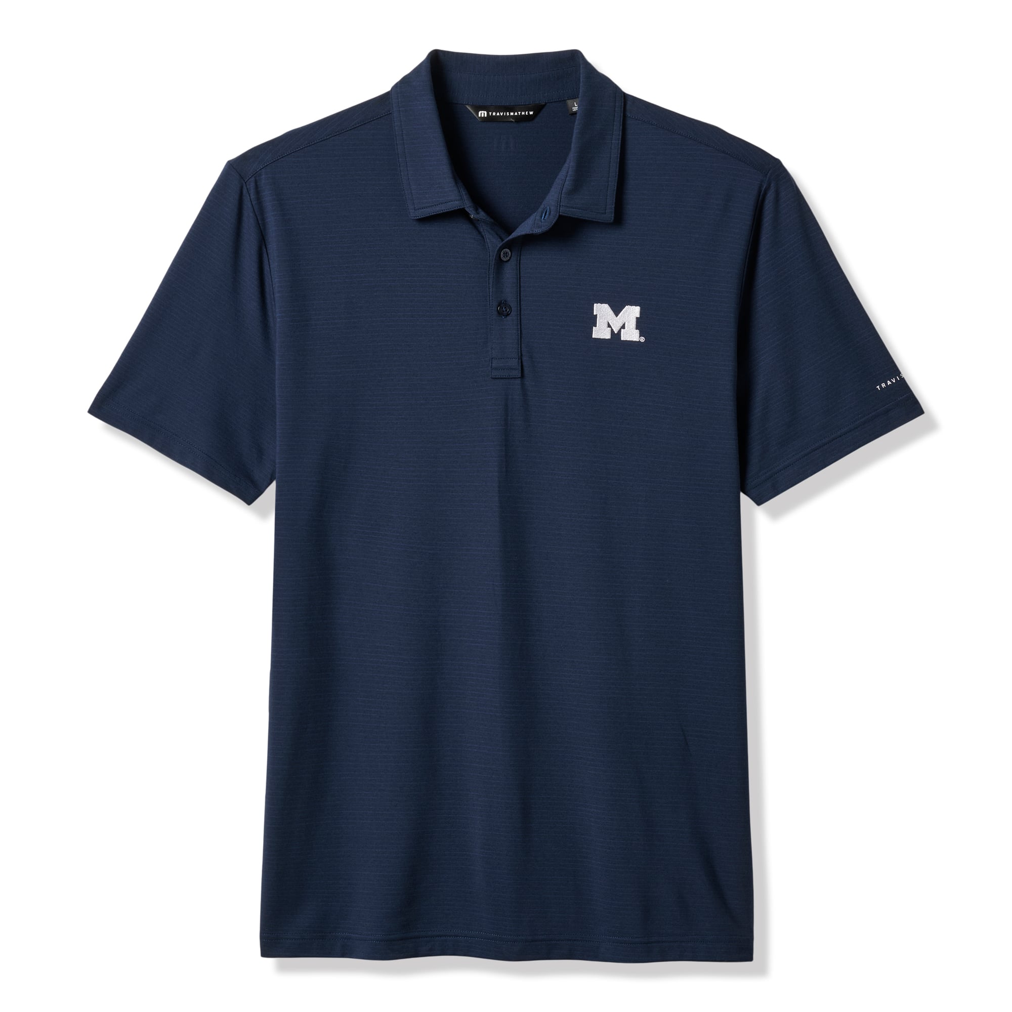 Men's TravisMathew Navy Michigan Wolverines Halftime Show Heater Tri-Blend Polo