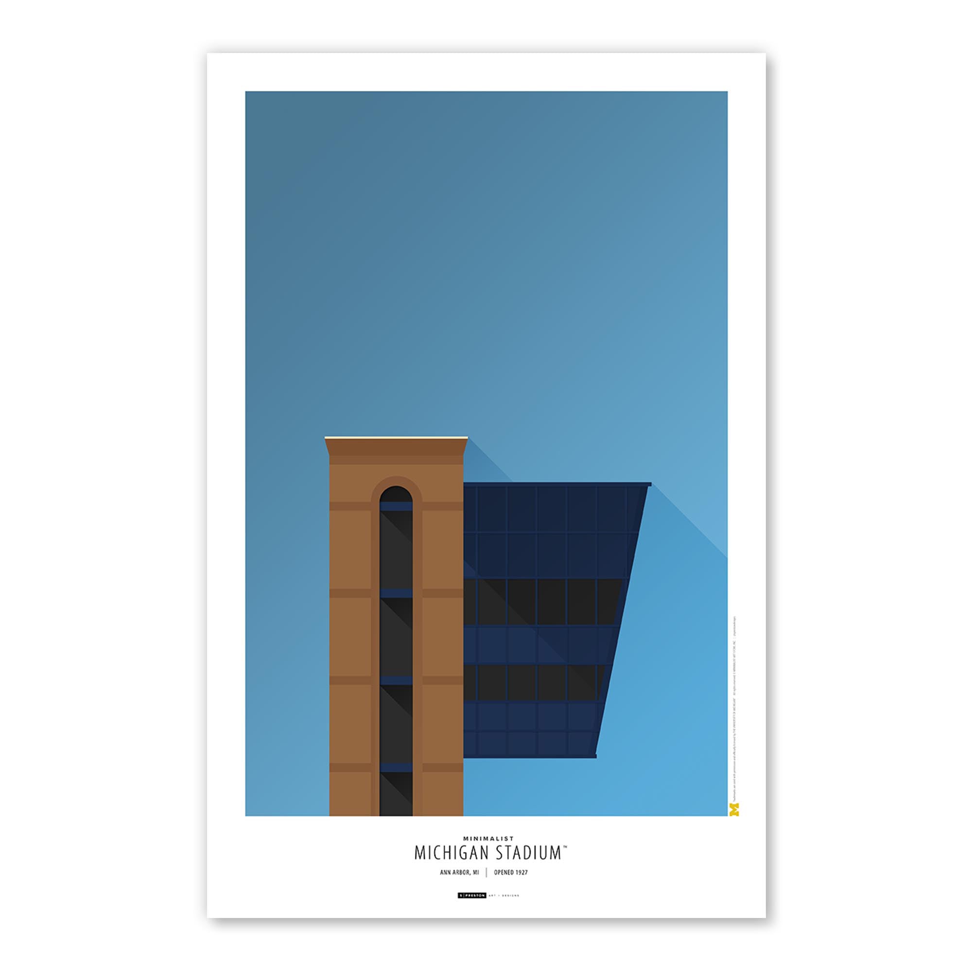 Affiche minimaliste du stade des Wolverines du Michigan 11" x 17"