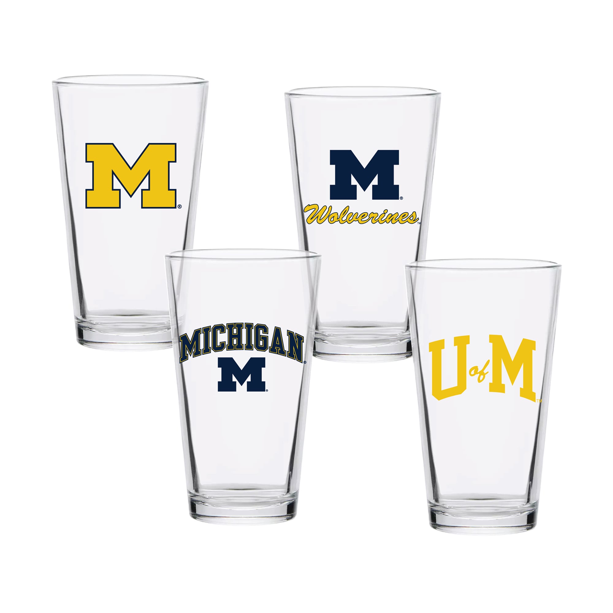 Ensemble de quatre verres à bière de collection Michigan Wolverines de 473 ml (16 oz).