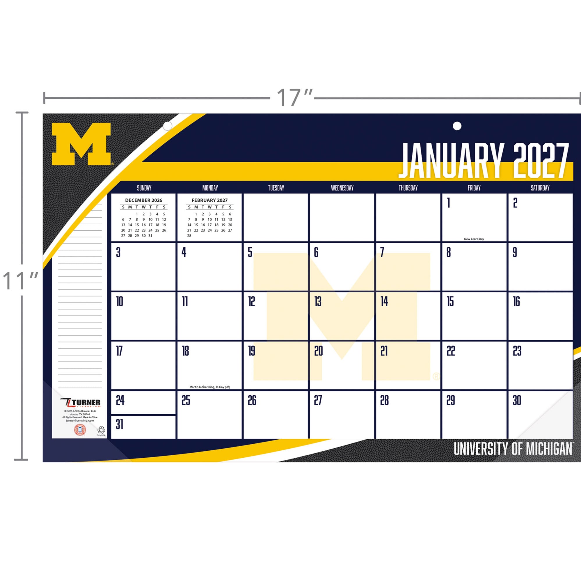 Michigan Wolverines 17" x 11" Desk Pad Calendar