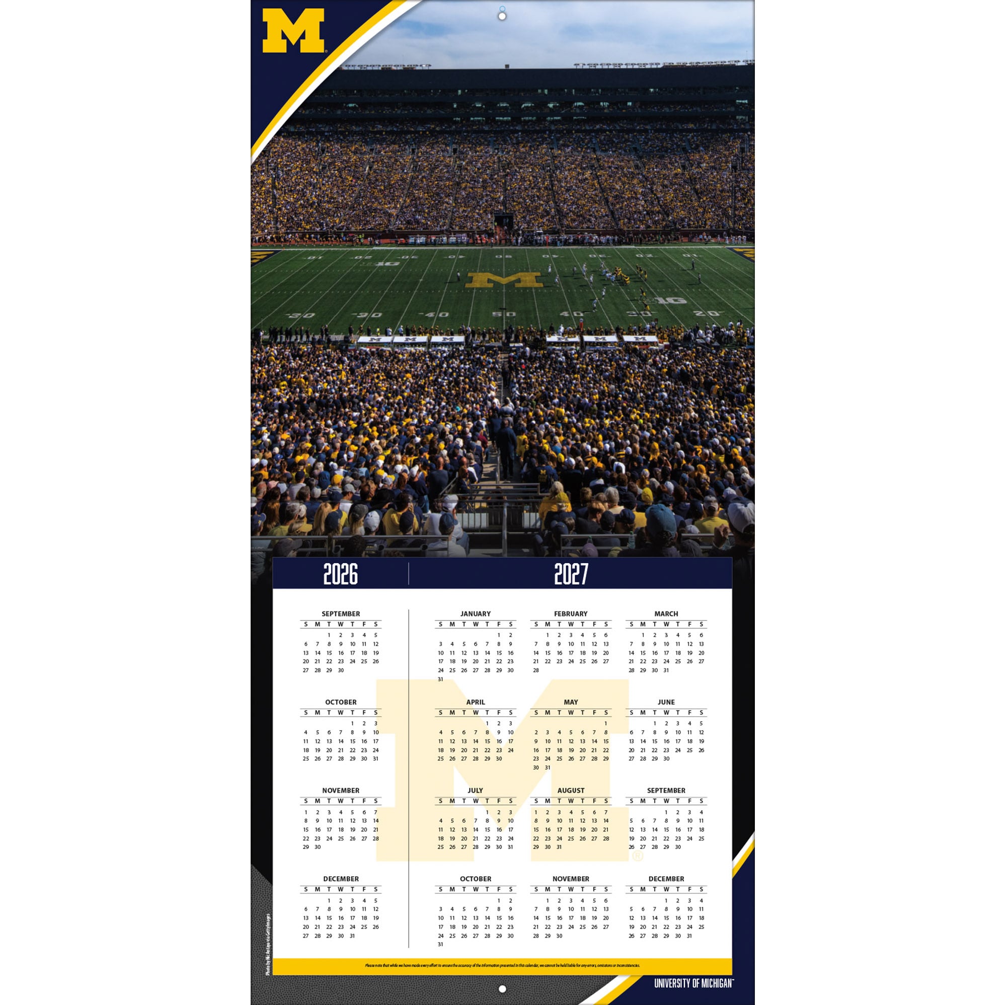 Michigan Wolverines 2027 12” x 12” Team Wall Calendar