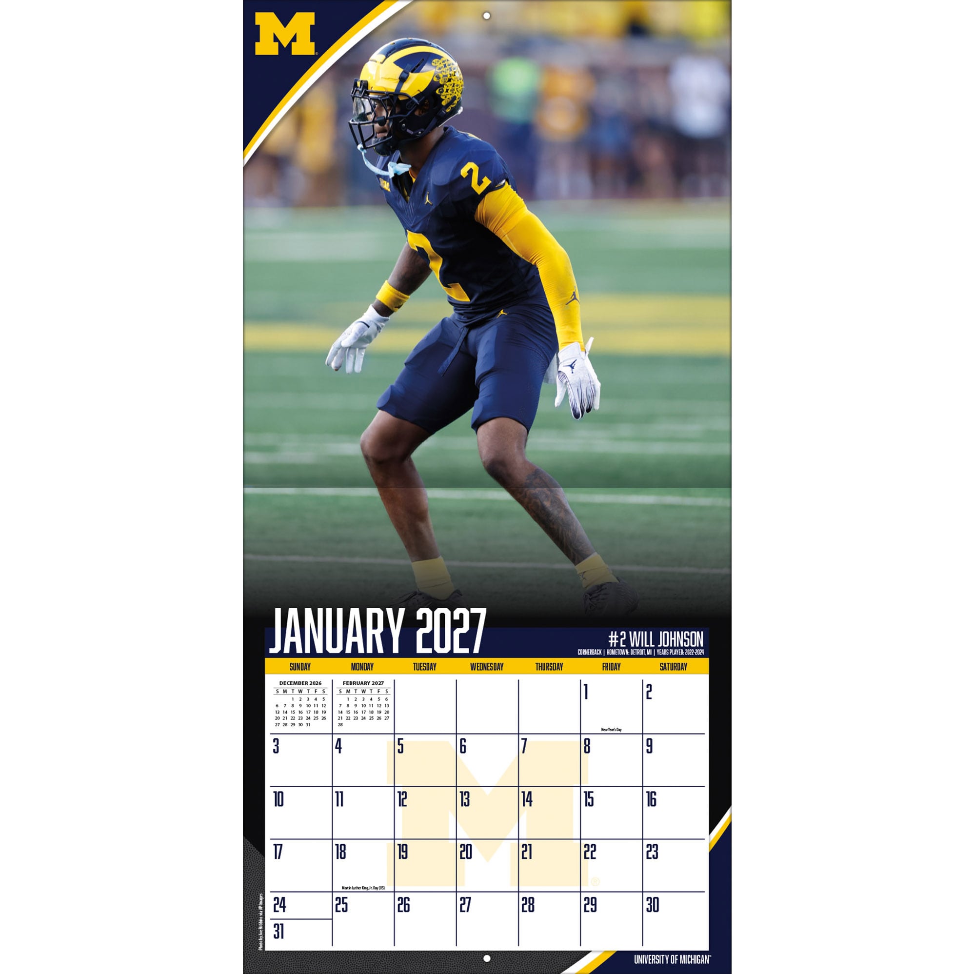 Michigan Wolverines 2027 12” x 12” Team Wall Calendar