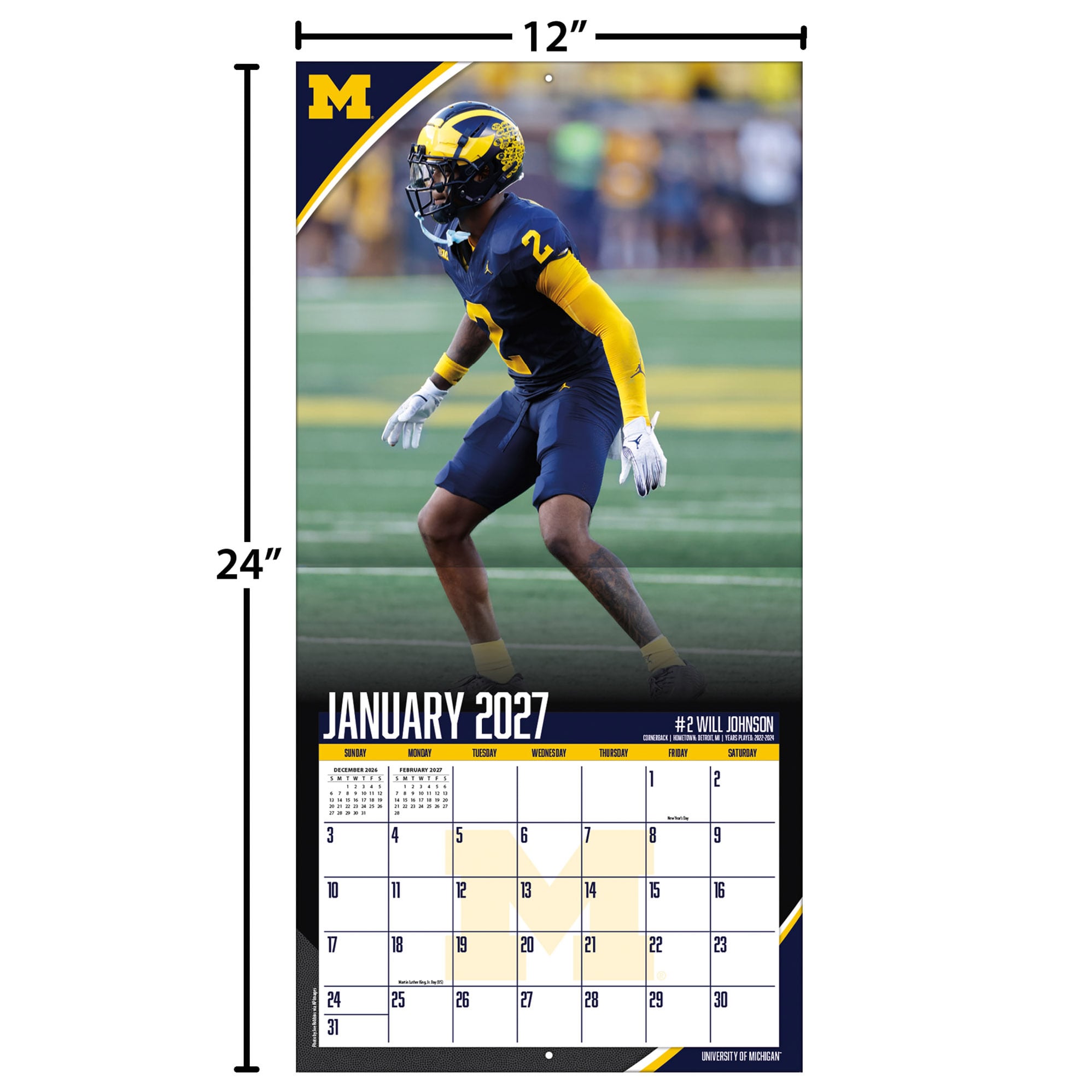 Michigan Wolverines 2027 12” x 12” Team Wall Calendar