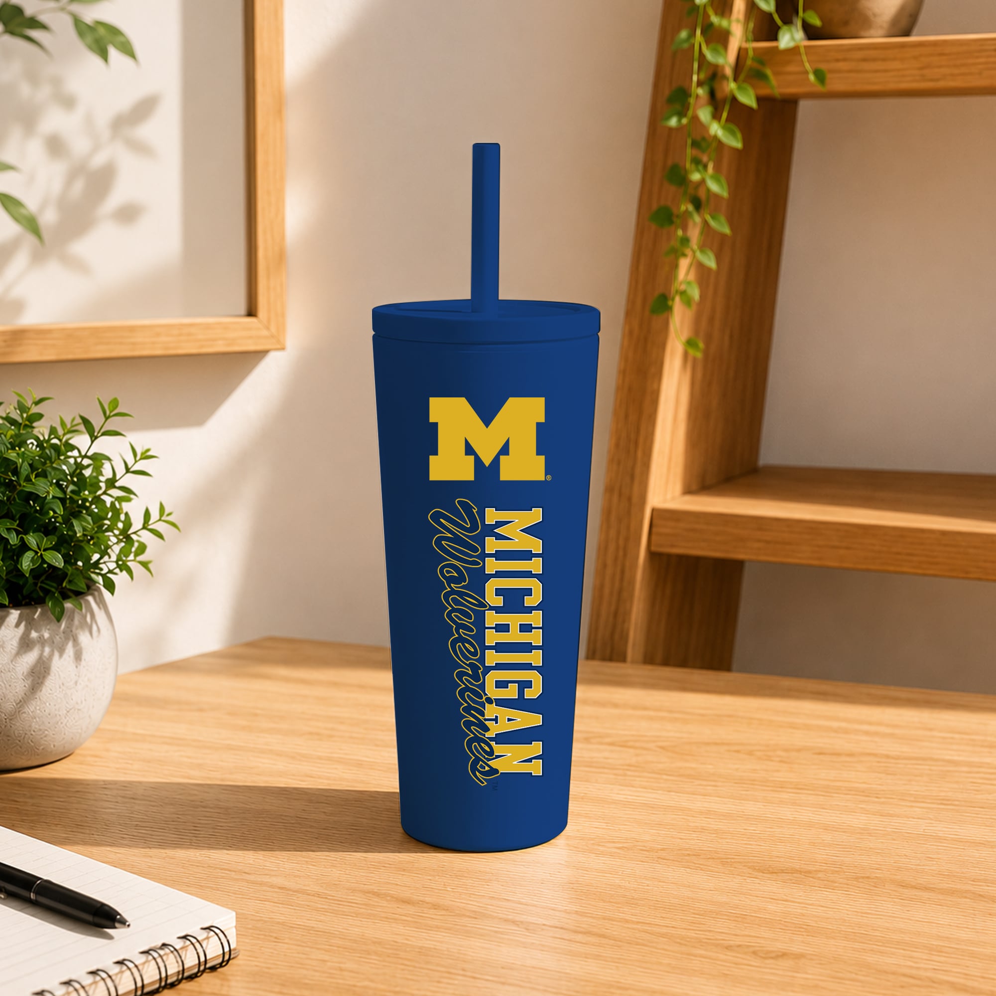 Michigan Wolverines 24oz. No Spill Straw Tumbler