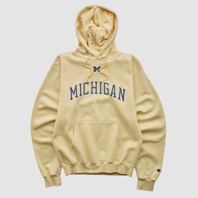 Michigan Wolverines Champion 2000s Hooded Pullover Sweatshirt - Yellow - XS by Fanatics Real Vintage