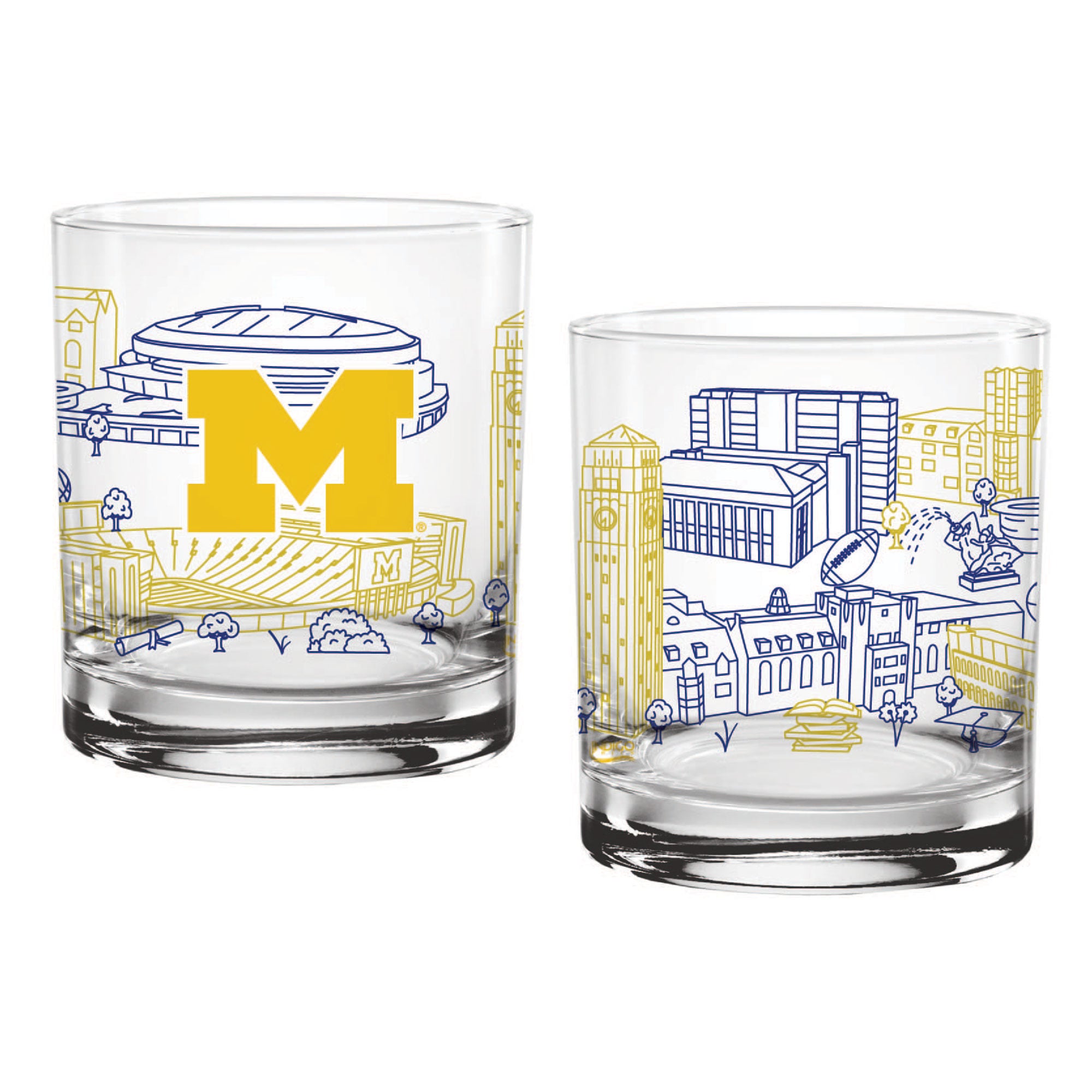 Pack de deux Wolverines du Michigan 14oz. Verre d’art de ligne de campus