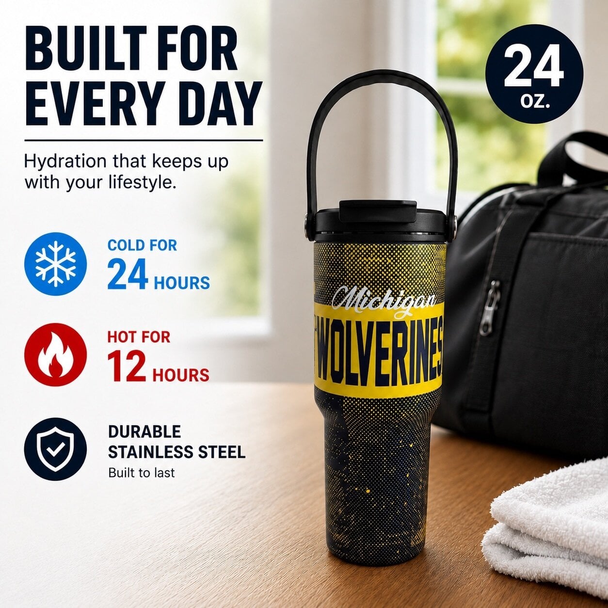 Pegasus Michigan Wolverines 24oz. Speckled Gradient Stainless Steel Dual Top Water Bottle