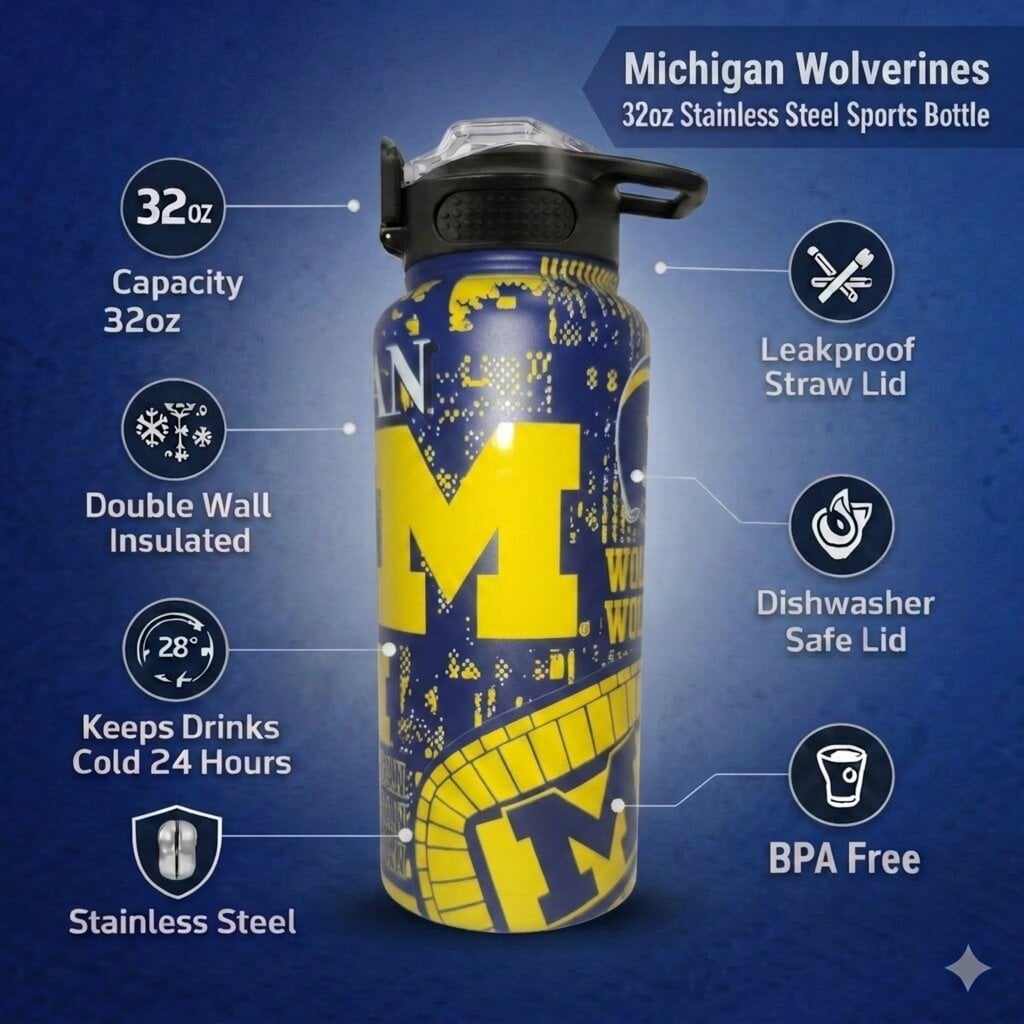 Gourde Pegasus Michigan Wolverines 32 oz Home Field Mashup en acier inoxydable ProPress