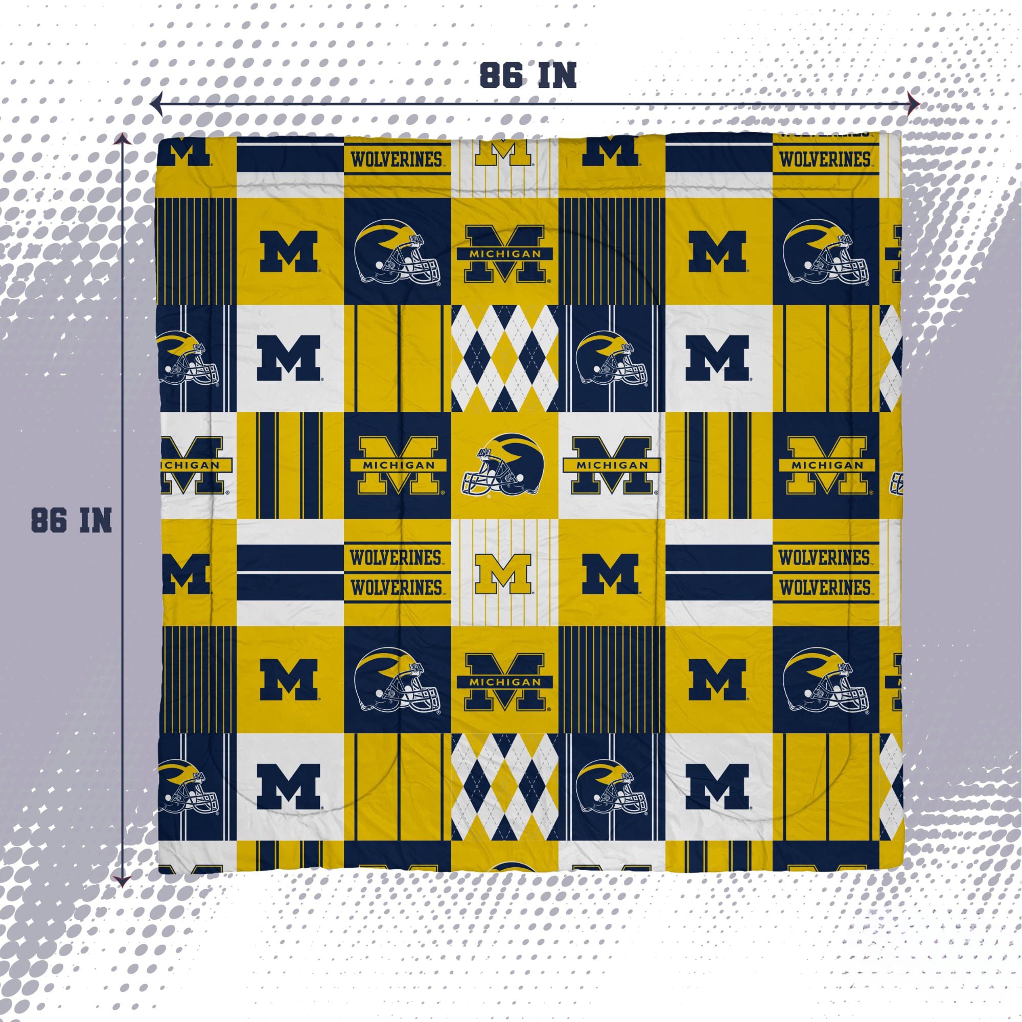 Ensemble de literie trois pièces à carreaux patchwork Pegasus Michigan Wolverines, format grand/queen.
