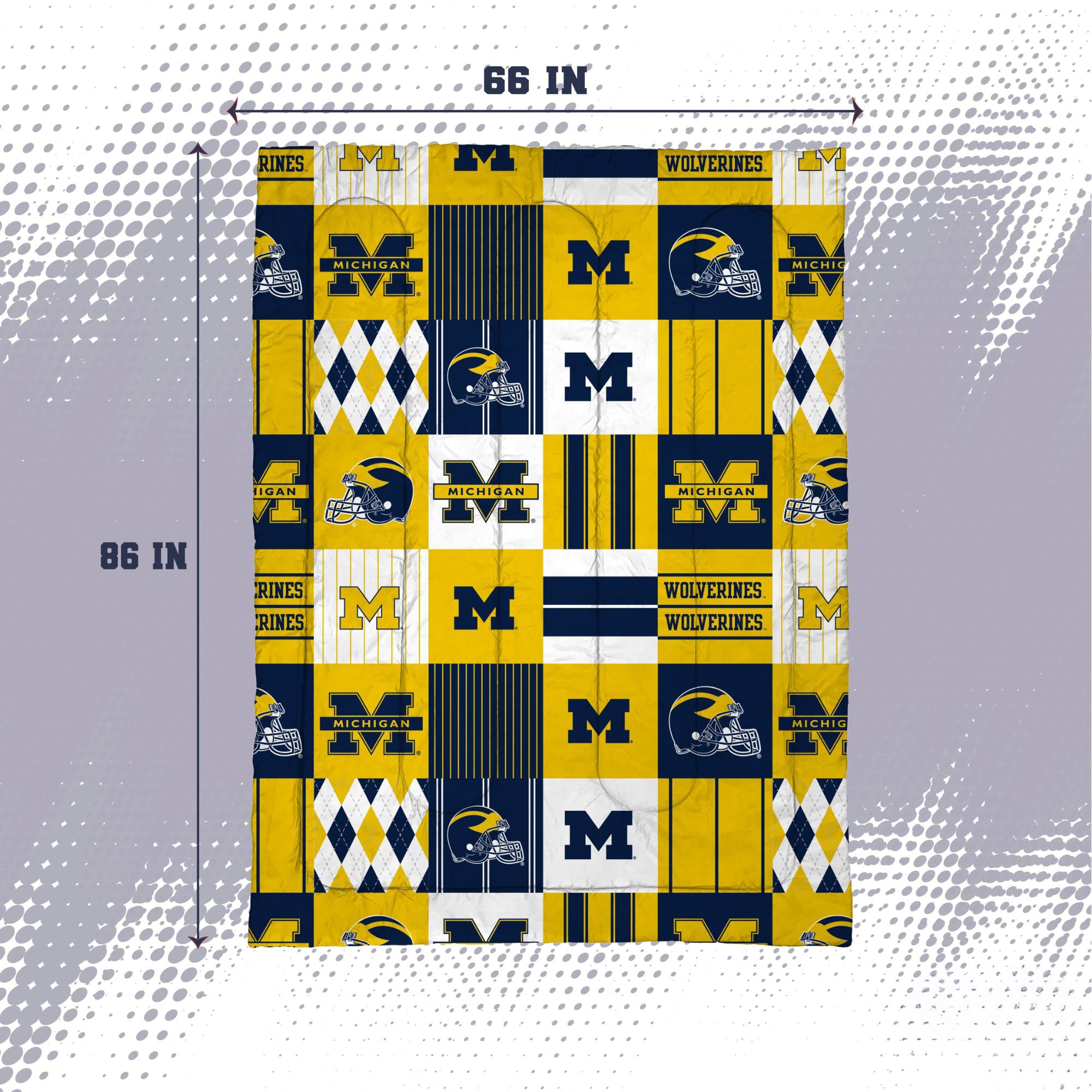 Ensemble de literie deux pièces Pegasus Michigan Wolverines à carreaux patchwork, pour lit simple/simple XL.