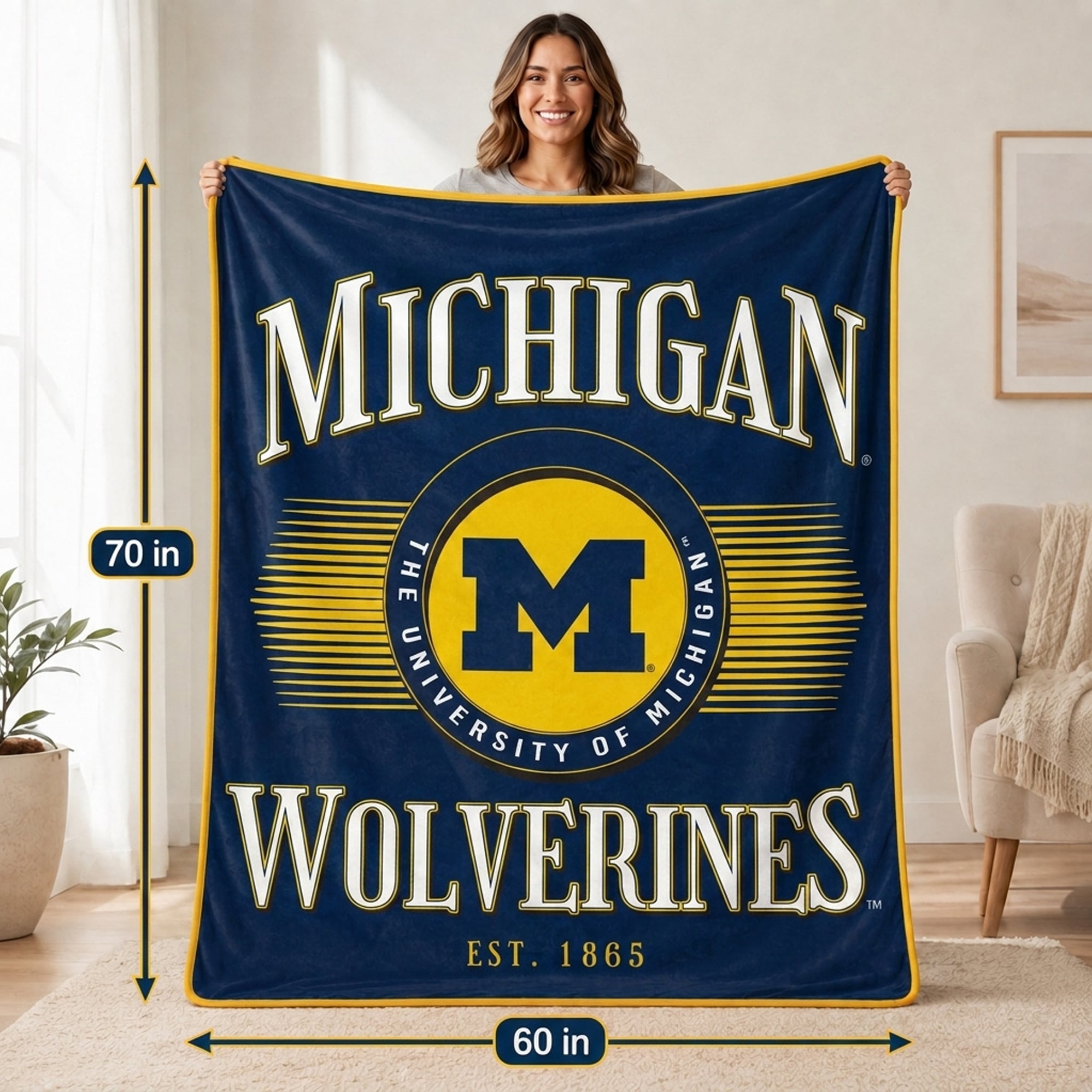 Couverture Pegasus Michigan Wolverines Spotlight Arch 60" x 70" ultra douce