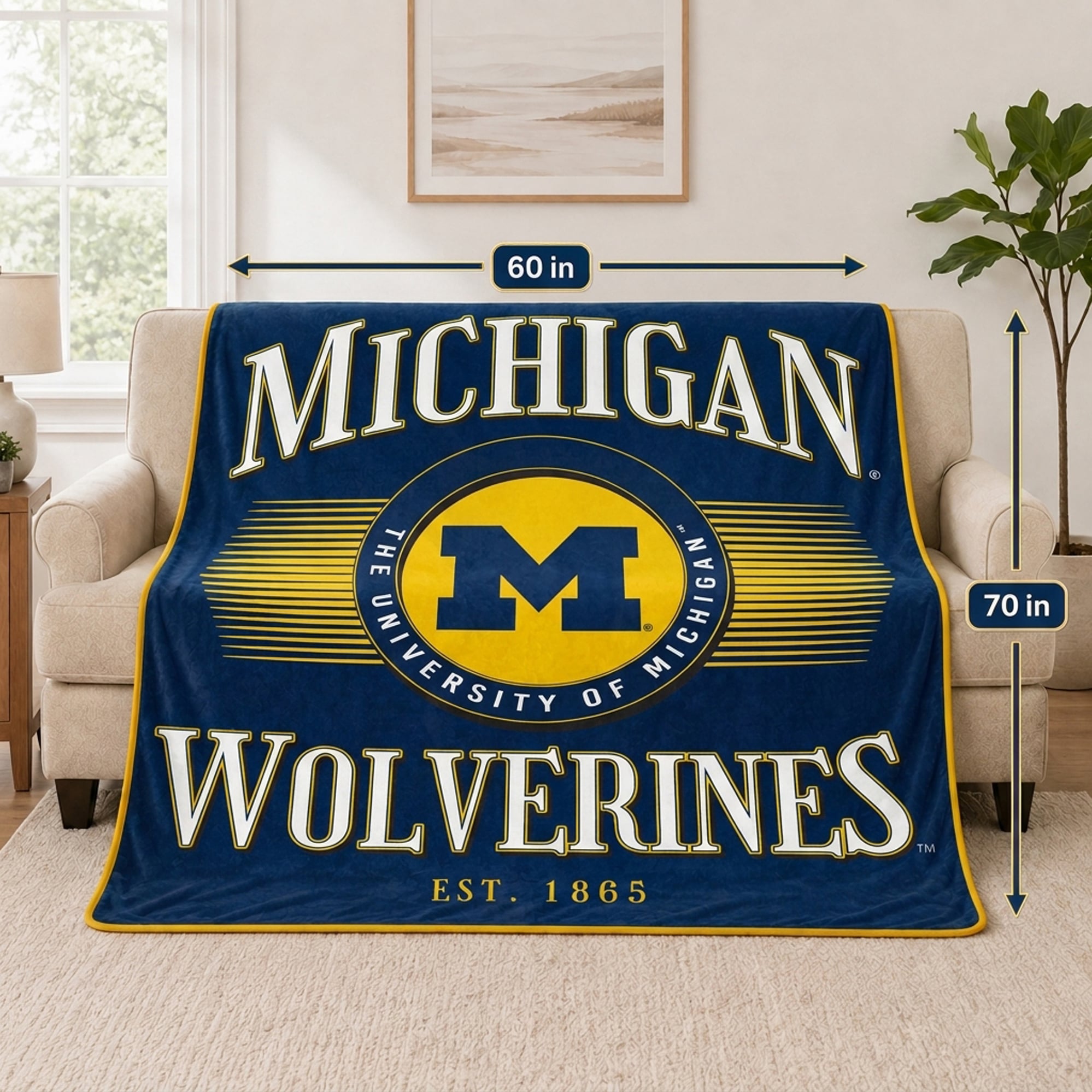 Couverture Pegasus Michigan Wolverines Spotlight Arch 60" x 70" ultra douce