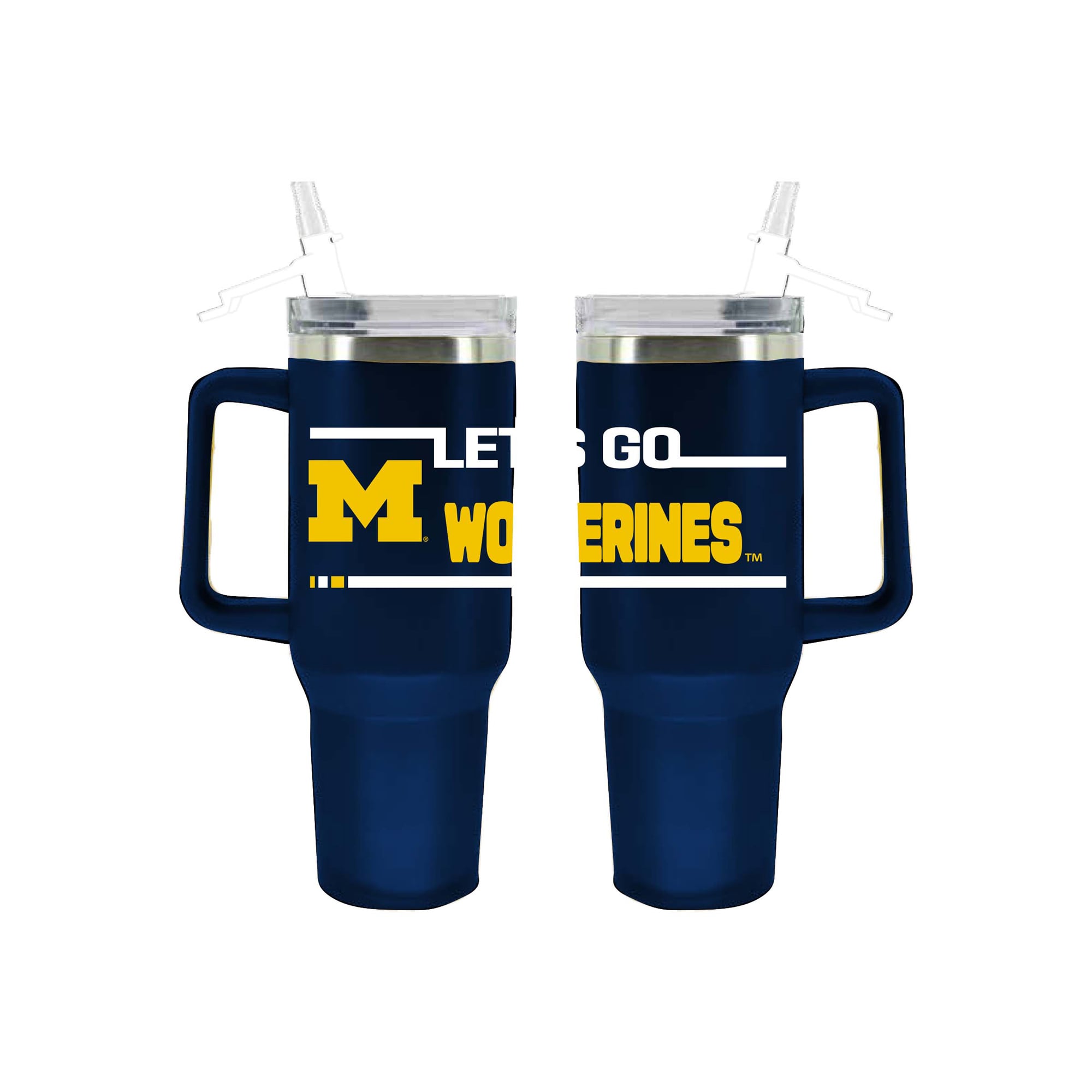 Gobelet isotherme de 1,2 L (40 oz) en acier inoxydable aux couleurs de l'équipe Michigan Wolverines, avec paille rabattable, de The Memory Company.