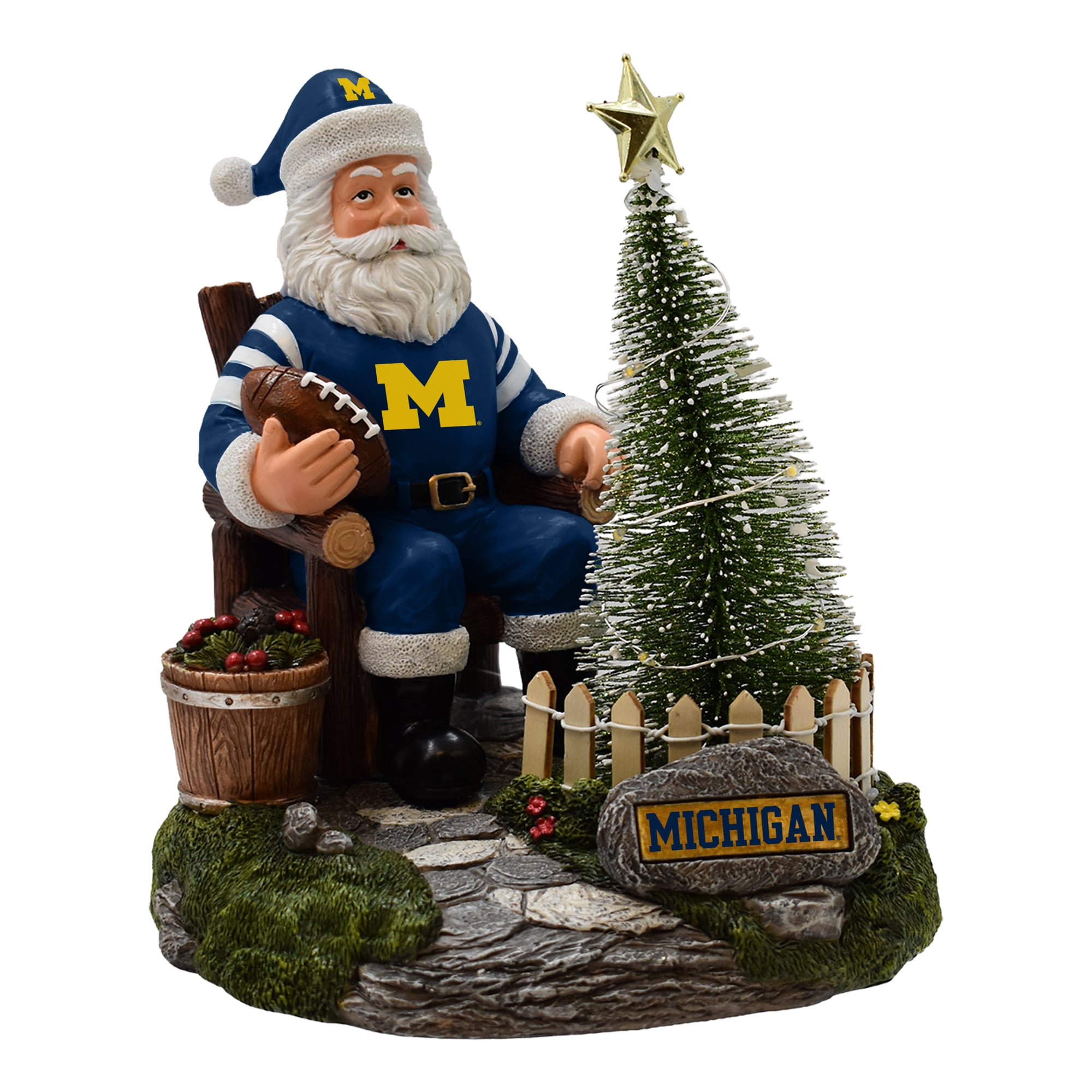 The Memory Company Michigan Wolverines Santa Figurine with LED Tree