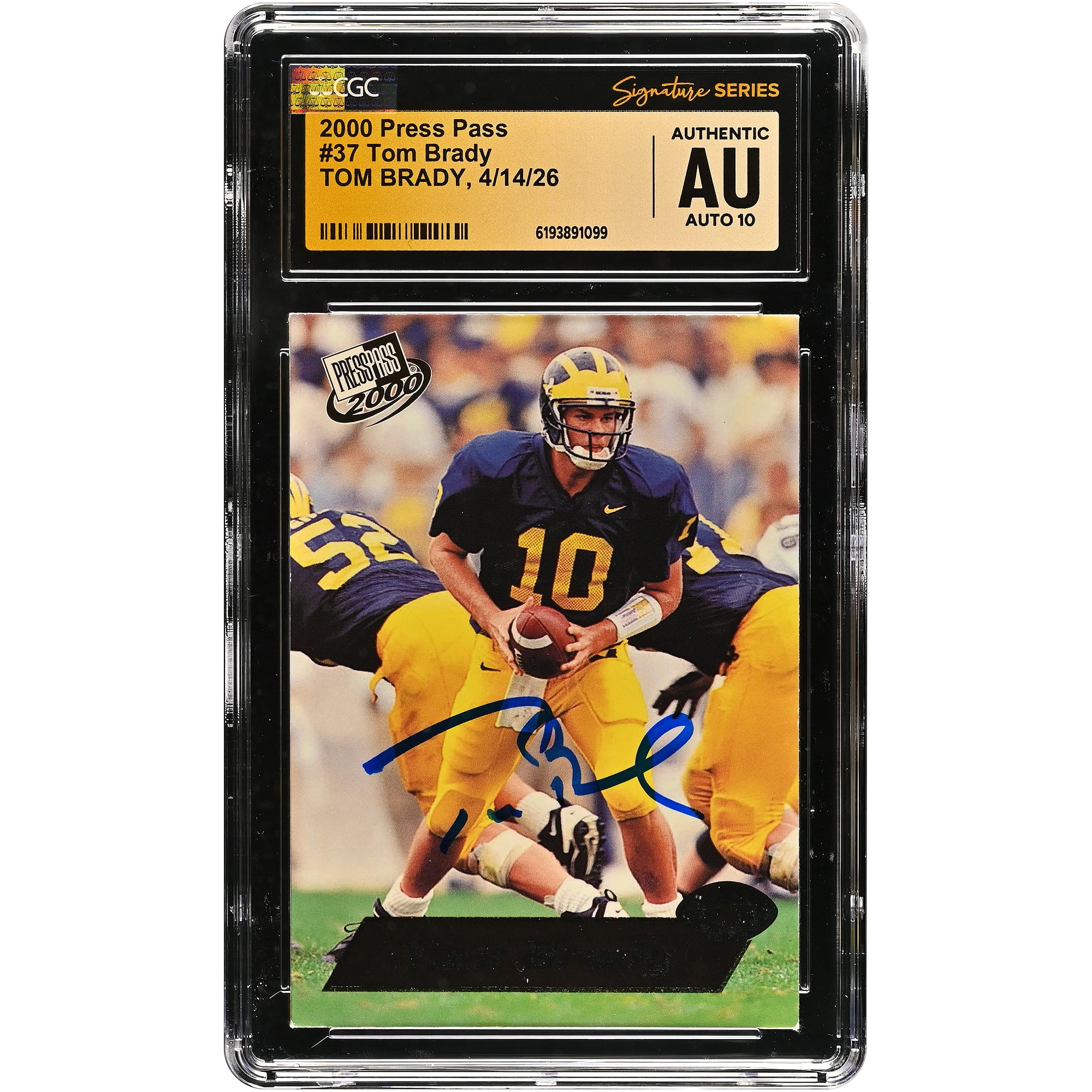 Tom Brady Michigan Wolverines Autographed 2000 Press Pass #37 CGC Fanatics Witnessed Authenticated AUTO 10 Rookie Card