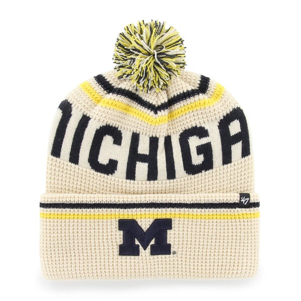 Bonnet unisexe '47 crème Michigan Wolverines en maille gaufrée à revers avec pompon