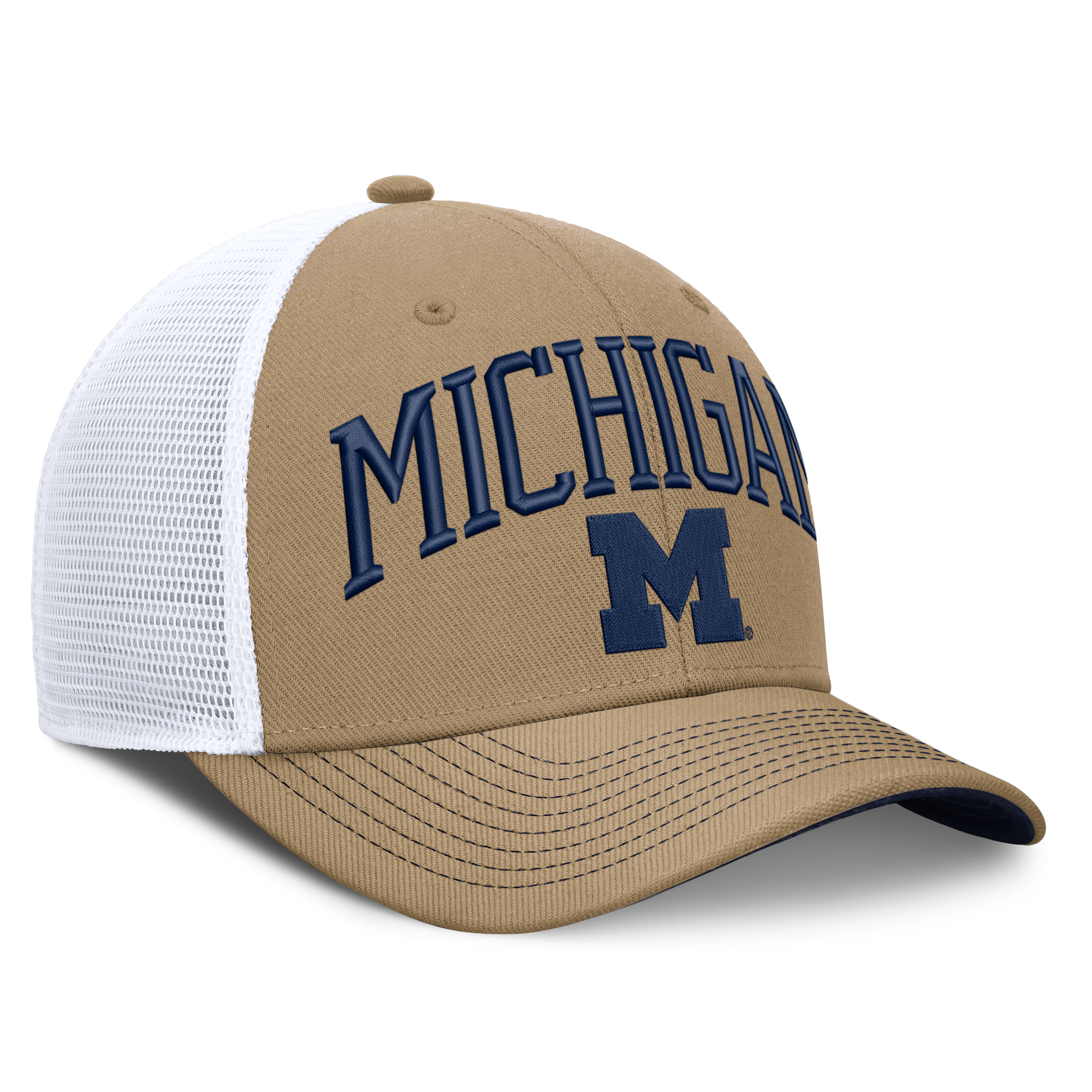 Casquette trucker unisexe Jordan Brand beige/blanche Michigan Wolverines Dri-FIT Primetime Arched, ajustable