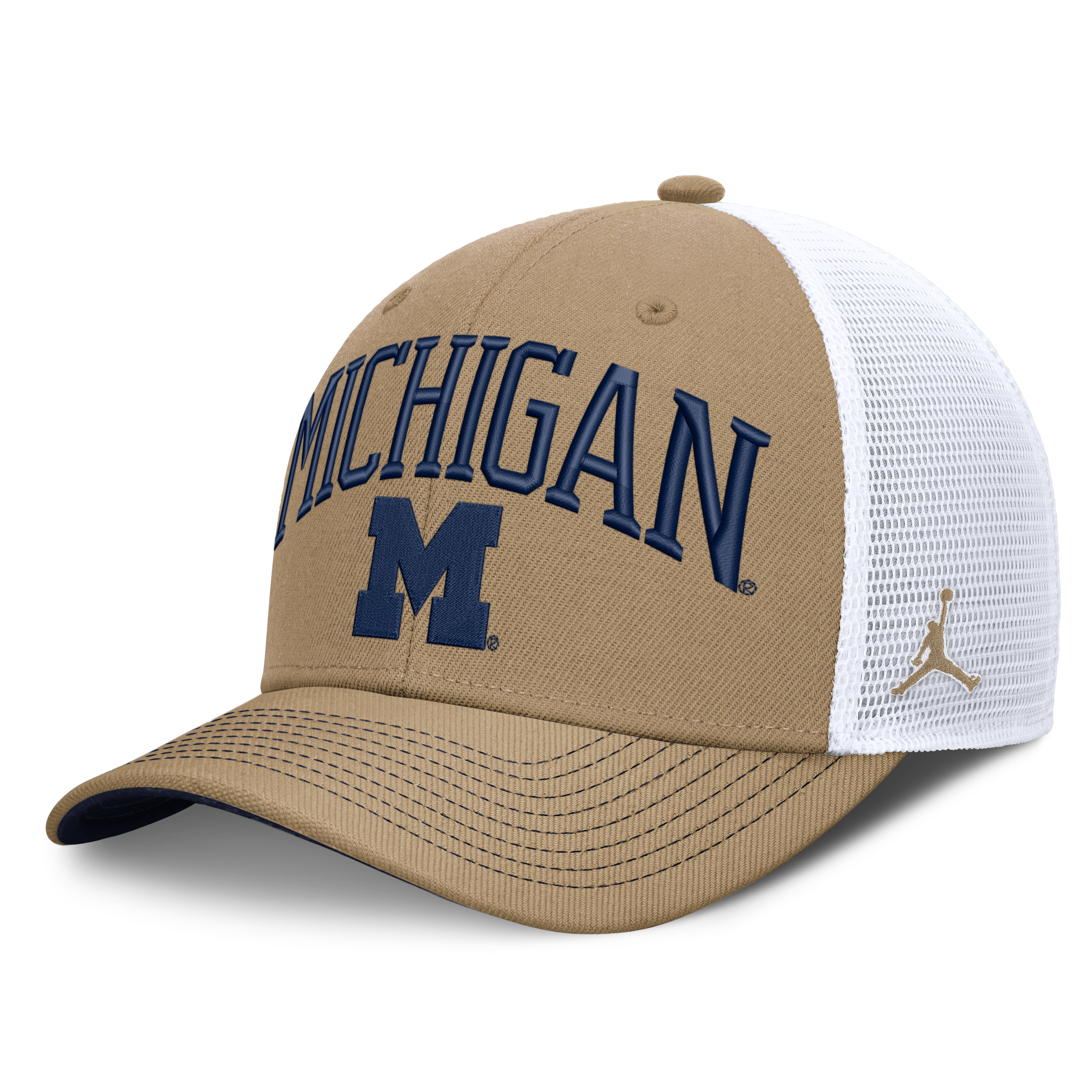 Casquette trucker unisexe Jordan Brand beige/blanche Michigan Wolverines Dri-FIT Primetime Arched, ajustable