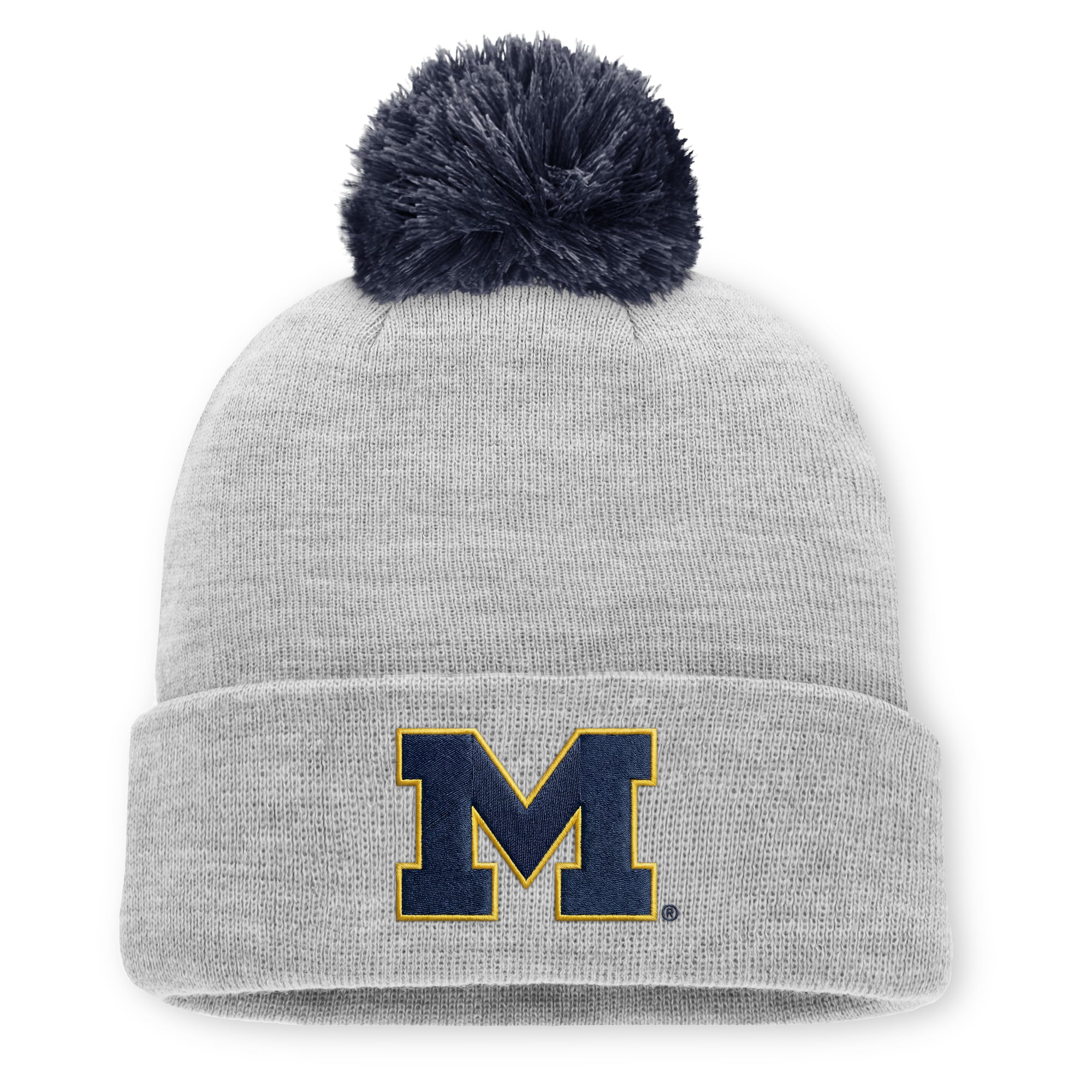 Bonnet unisexe Jordan Brand gris chiné Michigan Wolverines Primetime Script à revers et pompon