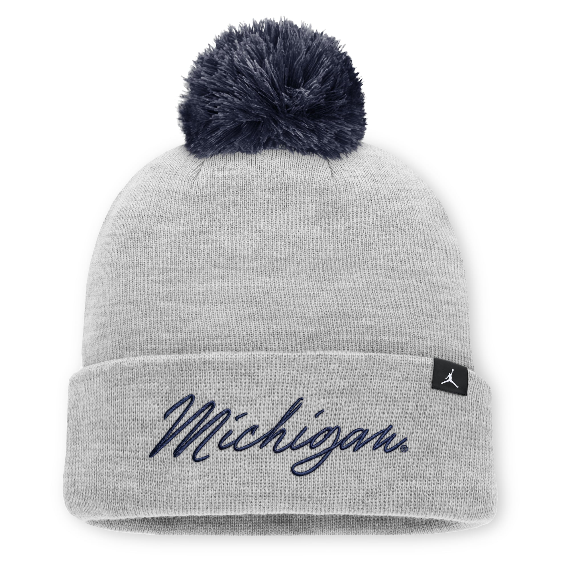 Bonnet unisexe Jordan Brand gris chiné Michigan Wolverines Primetime Script à revers et pompon