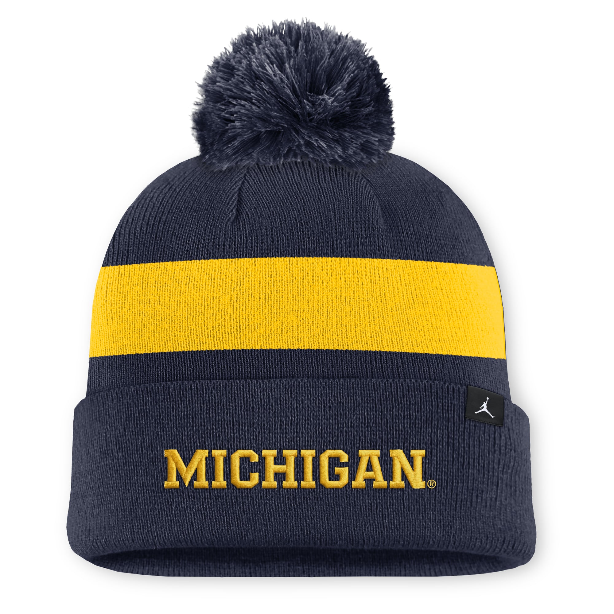 Bonnet unisexe Jordan Brand bleu marine Michigan Wolverines Primetime Stripe à revers et pompon