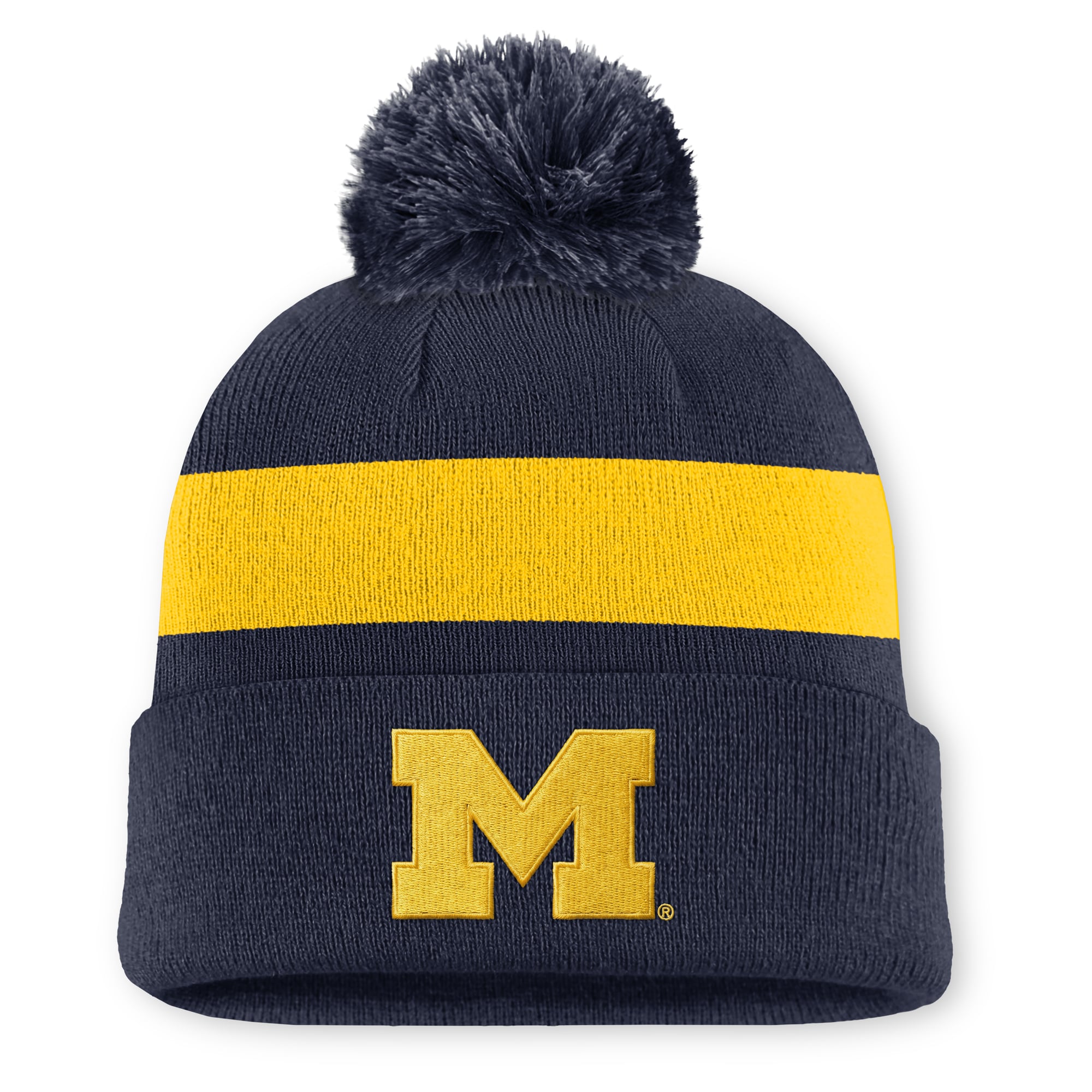 Bonnet unisexe Jordan Brand bleu marine Michigan Wolverines Primetime Stripe à revers et pompon