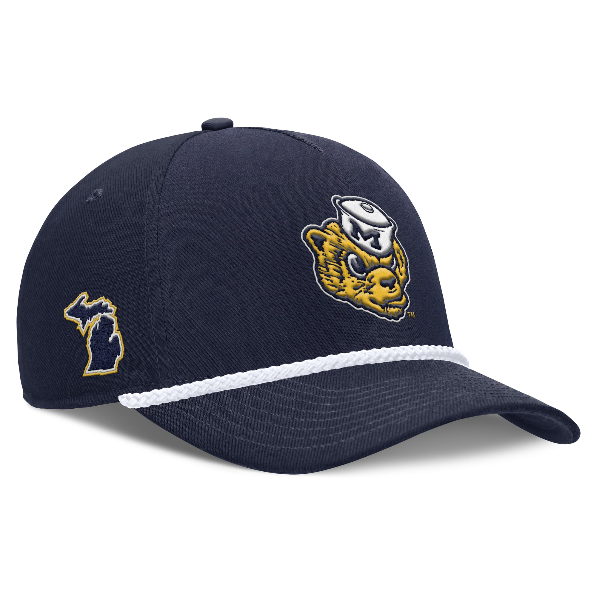 Casquette unisexe Nike bleu marine Michigan Wolverines Basketball Refresh 2026 à 5 panneaux et taille haute.