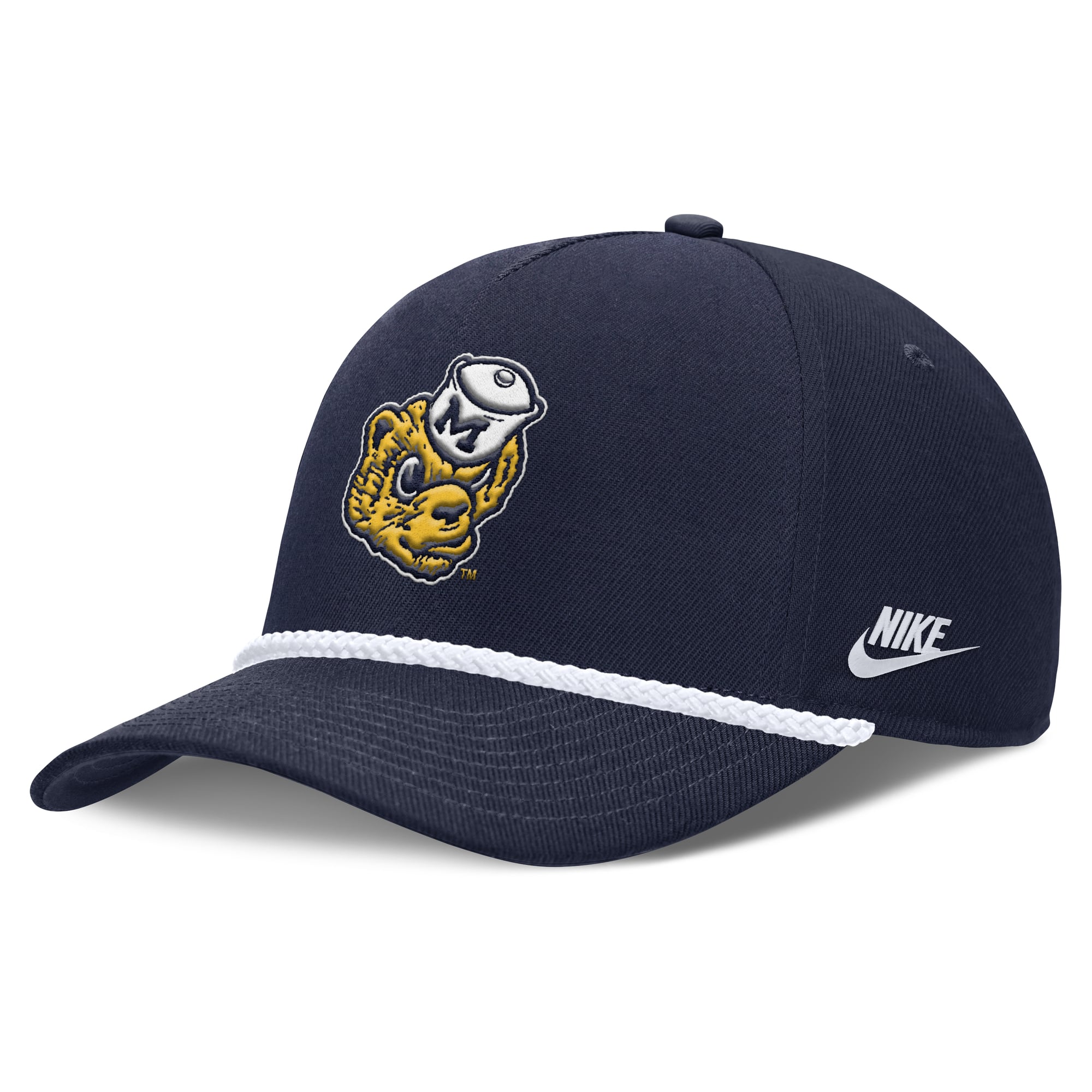 Casquette unisexe Nike bleu marine Michigan Wolverines Basketball Refresh 2026 à 5 panneaux et taille haute.