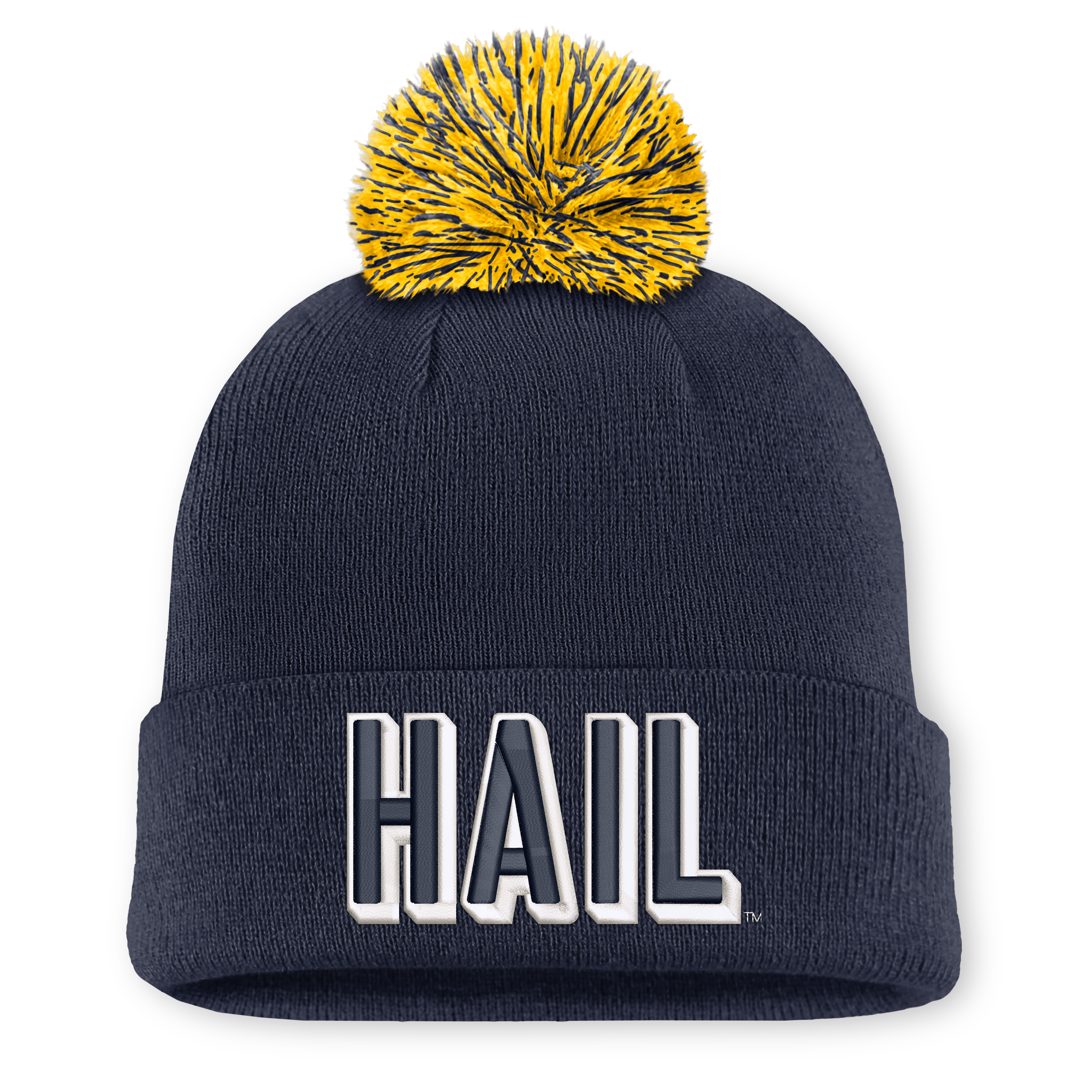 Bonnet unisexe Nike blanc à pompon, orné du logo des Michigan Wolverines.