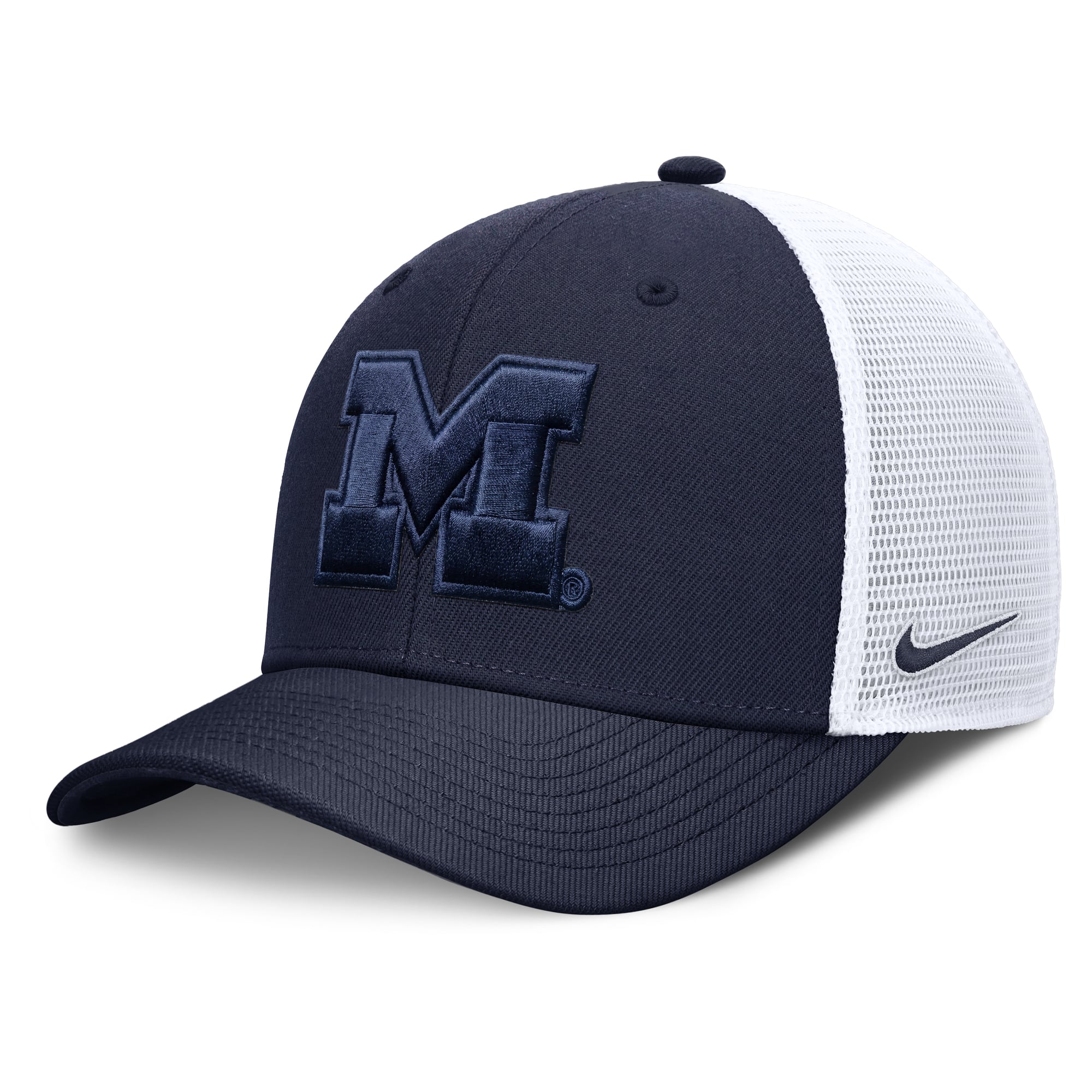 Casquette trucker unisexe Nike Michigan Wolverines bleu marine, modèle Tonal Dri-FIT Rise ajustable