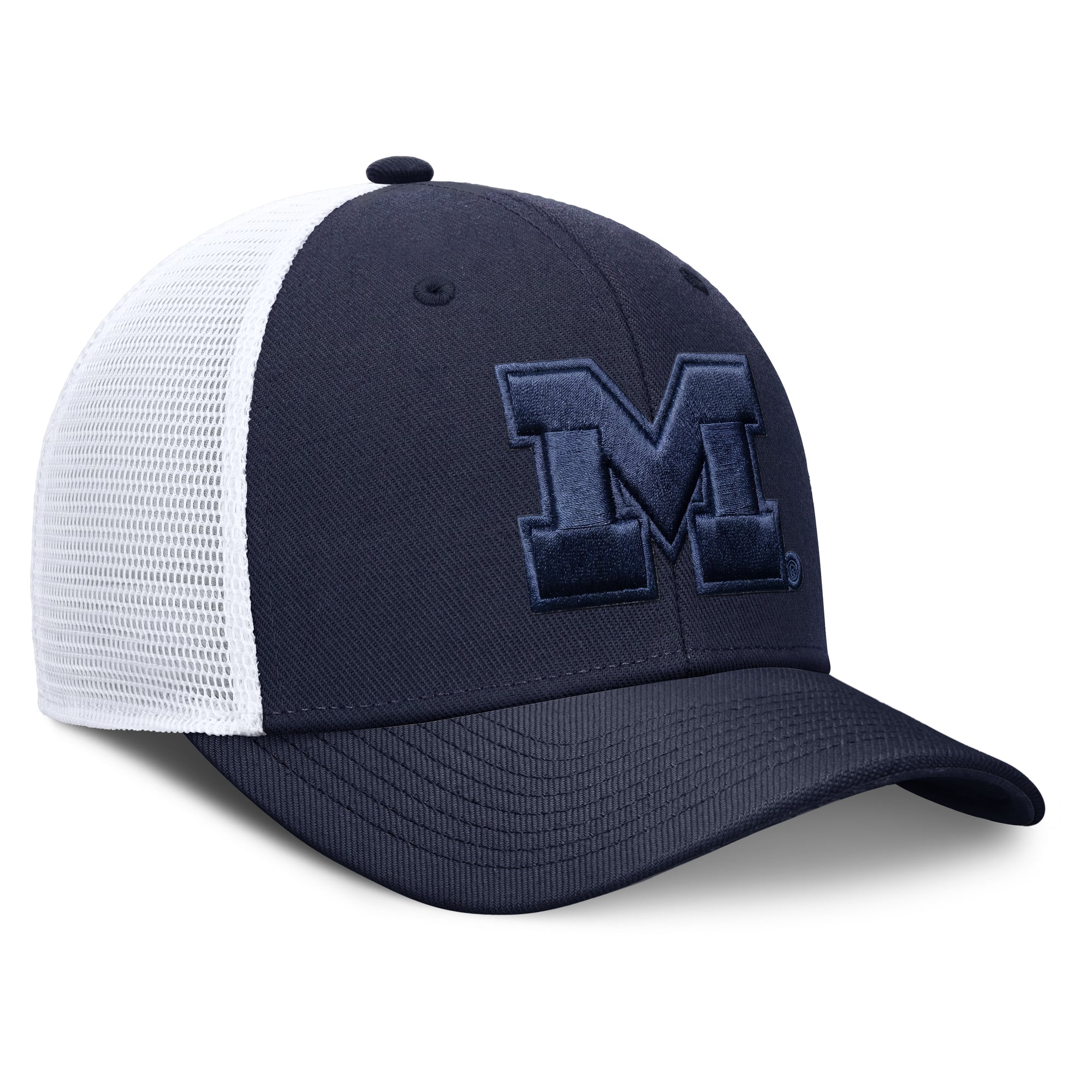Casquette trucker unisexe Nike Michigan Wolverines bleu marine, modèle Tonal Dri-FIT Rise ajustable