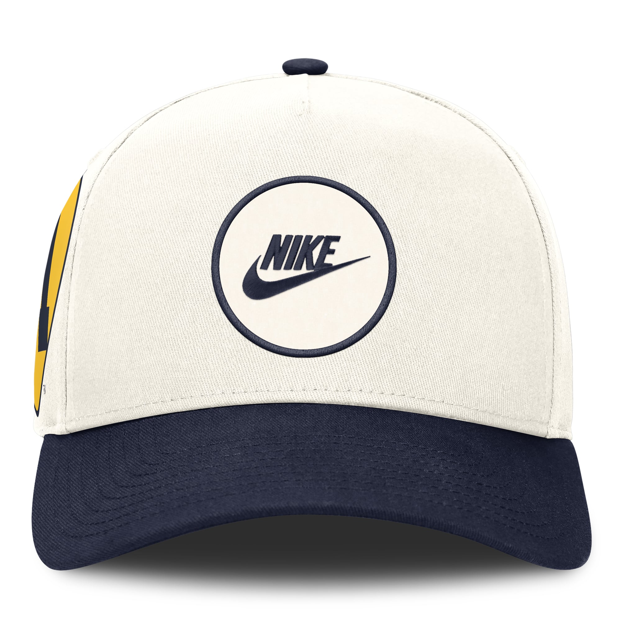 Casquette unisexe Nike blanche/marine Michigan Wolverines Rise avec logo latéral et technologie Dri-FIT ajustable