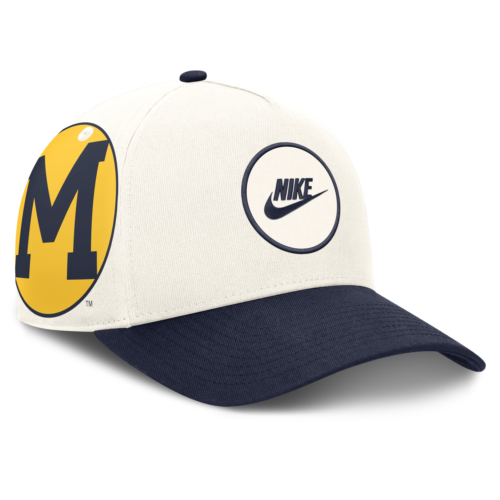 Casquette unisexe Nike blanche/marine Michigan Wolverines Rise avec logo latéral et technologie Dri-FIT ajustable