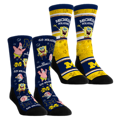  Michigan Wolverines Rock Em Unisex SpongeBob SquarePants Two-Pack Crew Socks Set - Blue