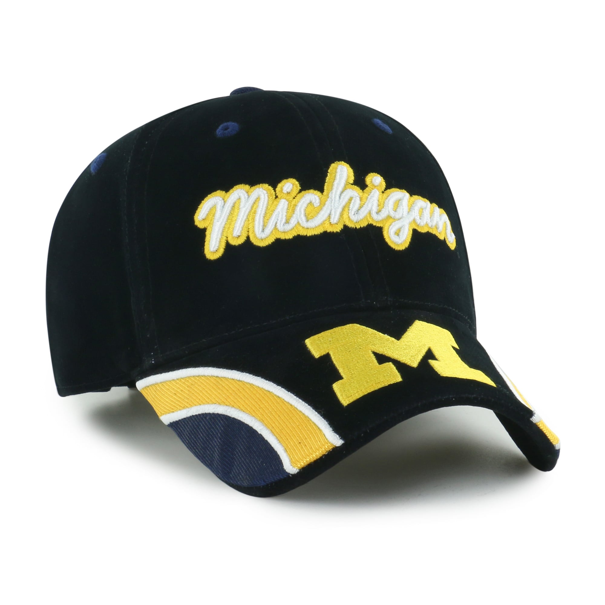 Casquette ajustable pour femme « 47 » en velours denim noir des Michigan Wolverines, avec inscription MVP